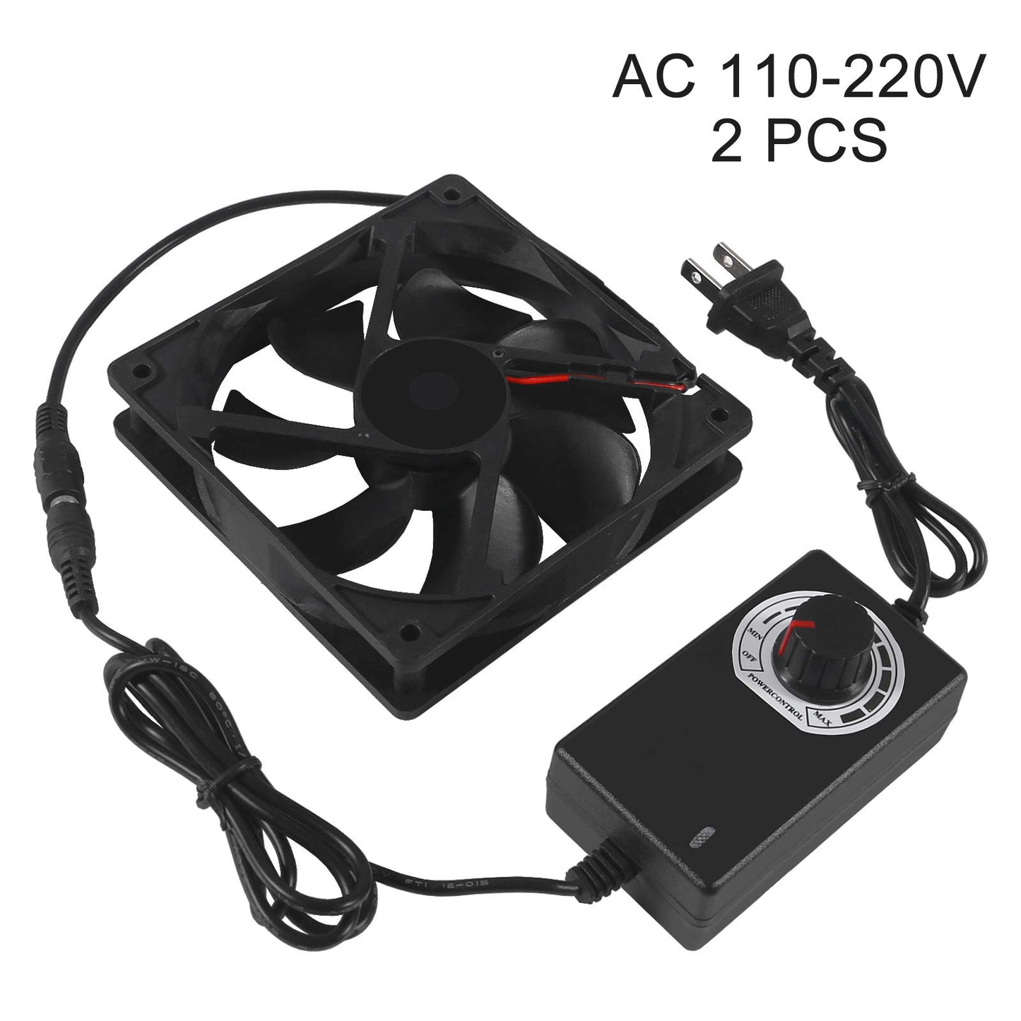 2PCS Blower Cooling Fan 120x25mm 110V 220V AC Powered Cooling Fan Dual-Ball Bearings 3 to 12V Speed Controller Fan for Receiver DVR Compatible