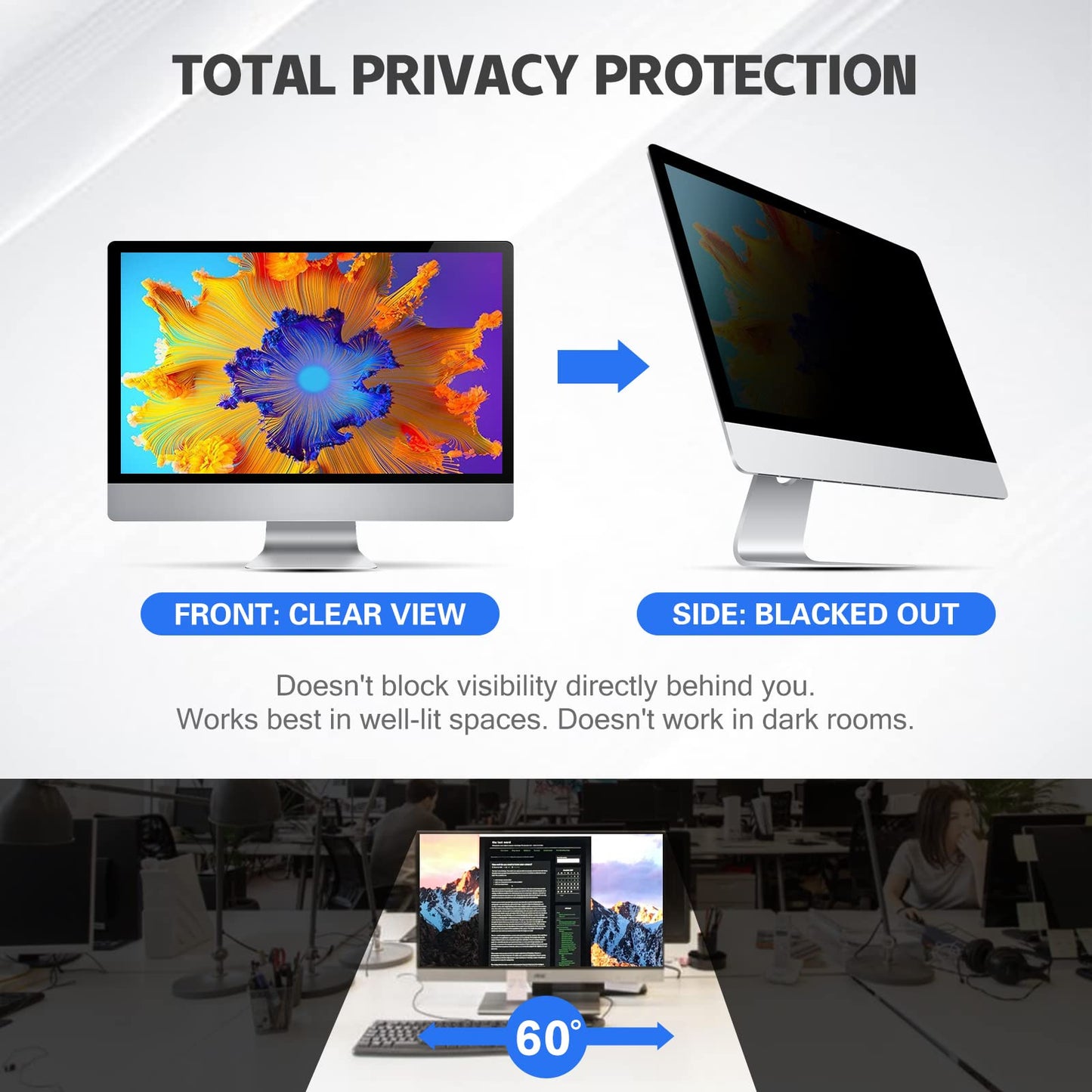 JiSiTeCai 18.5" Computer Privacy Screen Filter 16:09 Widescreen Monitor - Premium Anti-glare Screen Cover - Scratch Resistant - UV and Blue Light