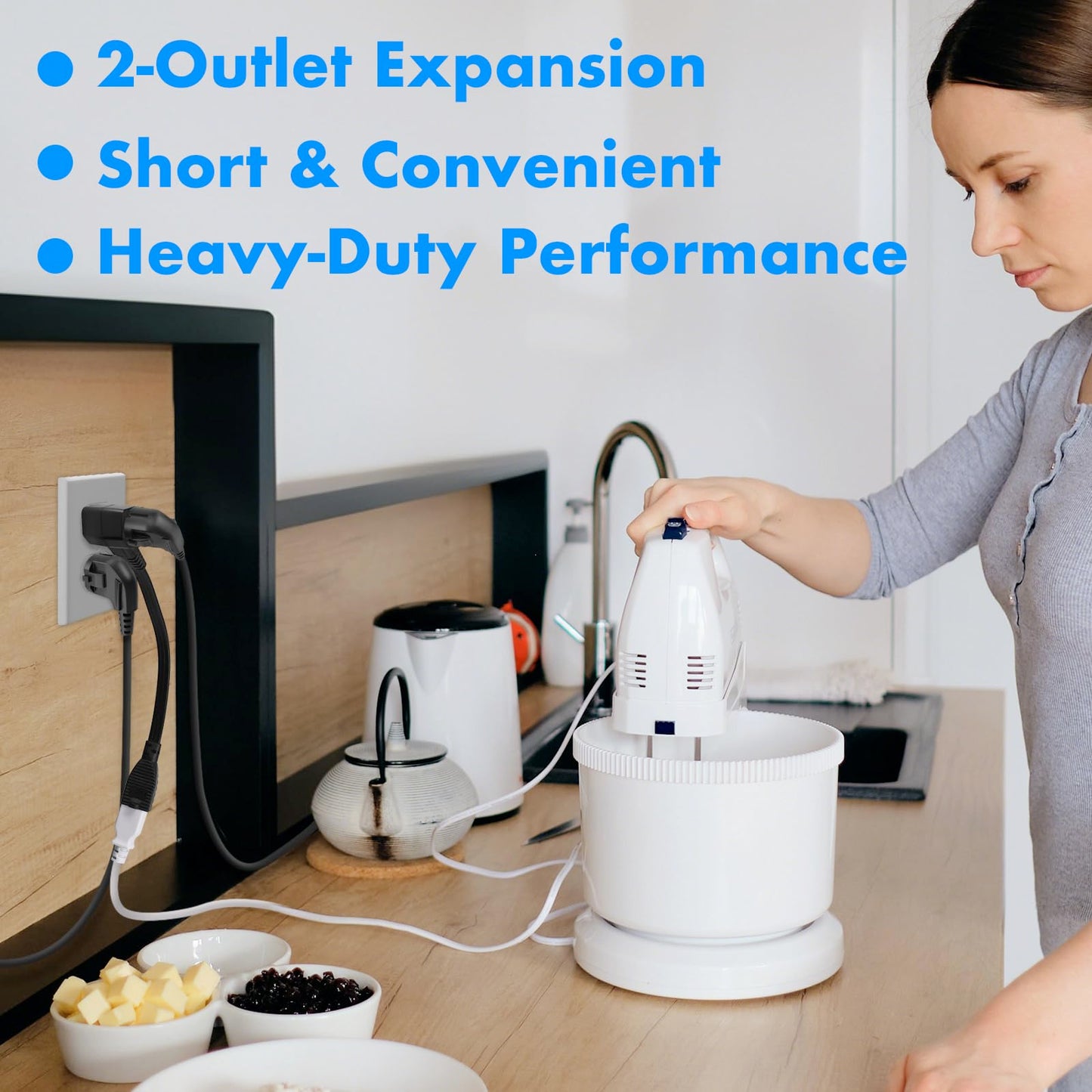 POWER STRIP LIBERATOR 5 Pack, 2-Outlet Short Extension Cord 1 ft, UL Standard 13A/1625W Pigtail Extension Cord with Outlet Plug, 3-Prong Splitter Plug