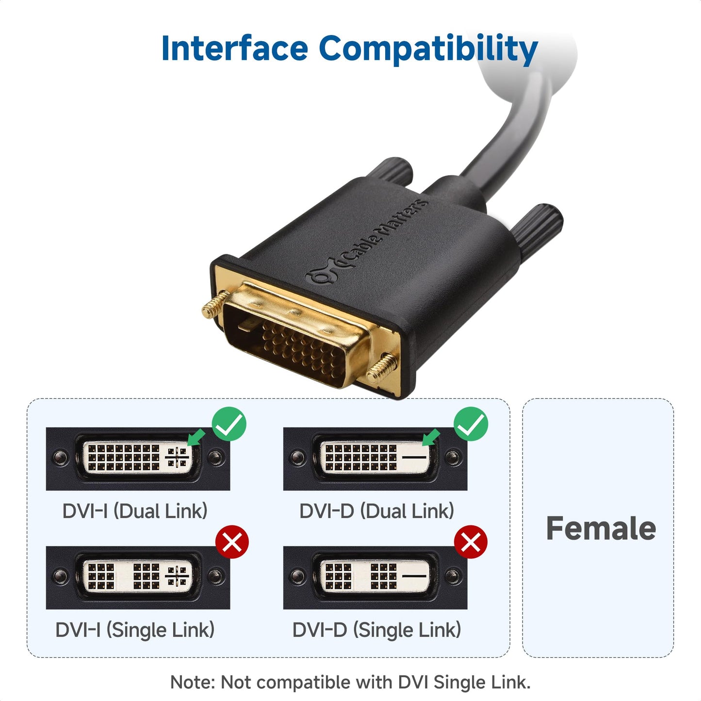 Cable Matters DVI Cable with Ferrites - 10ft, DVI Dual Link Cable