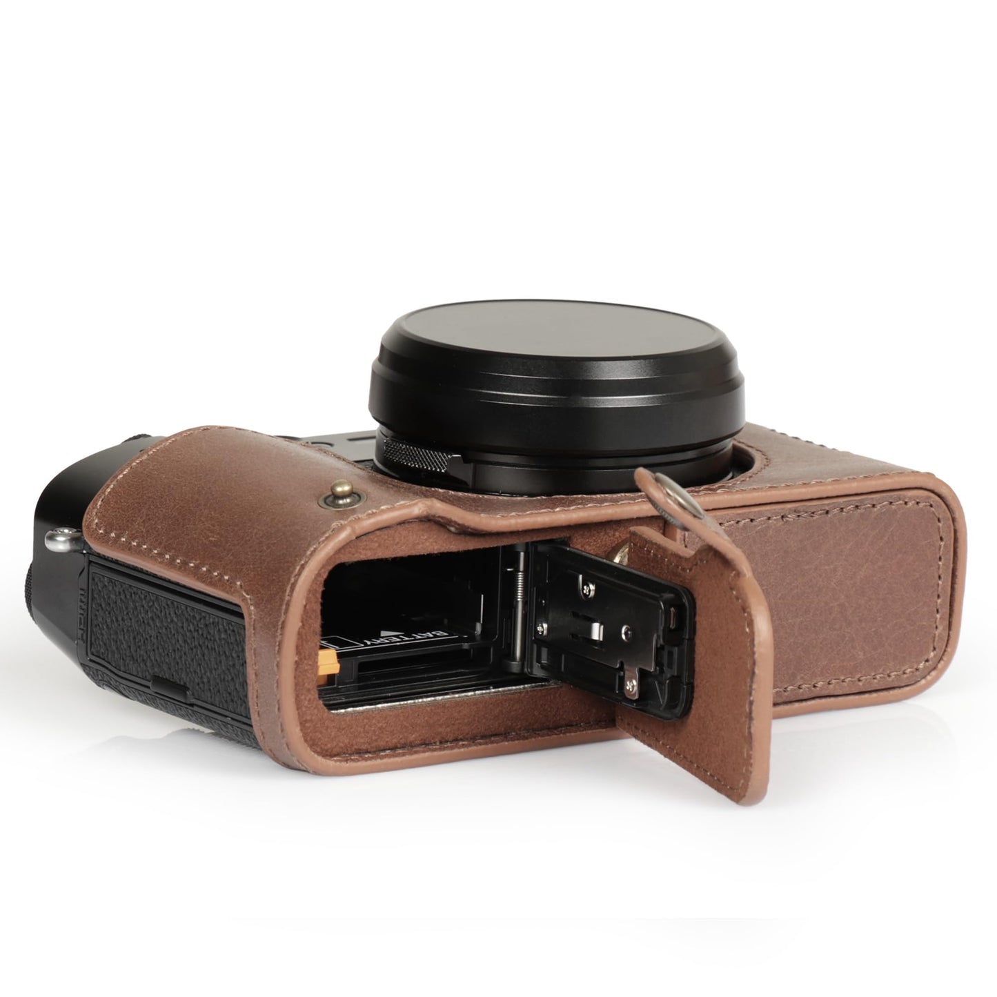 MegaGear Ever Ready Genuine Leather Half Camera Case Compatible with Fujifilm X100VI - Brown