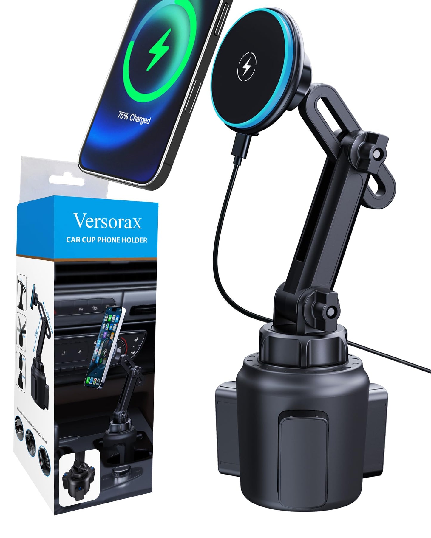 Magnetic Cup Phone Holder Car Wireless Charger for MagSafe, 15W Fast Charging Car Mount Stand for iPhone 16 Pro Max/15/14/13/12, Cupholder Expander