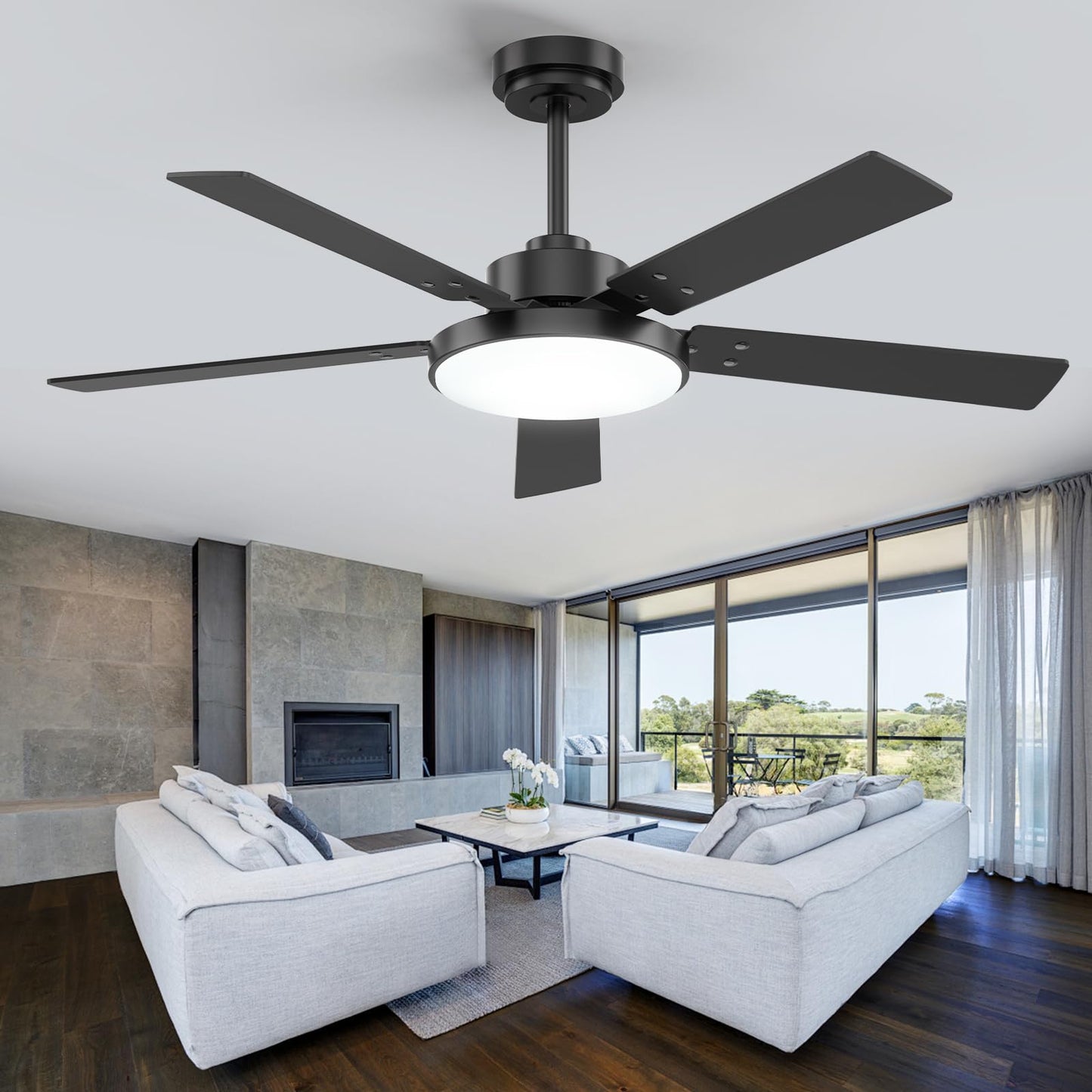 Vaczon 52 inch Black Ceiling Fans with Lights and Remote/APP, ETL Listed