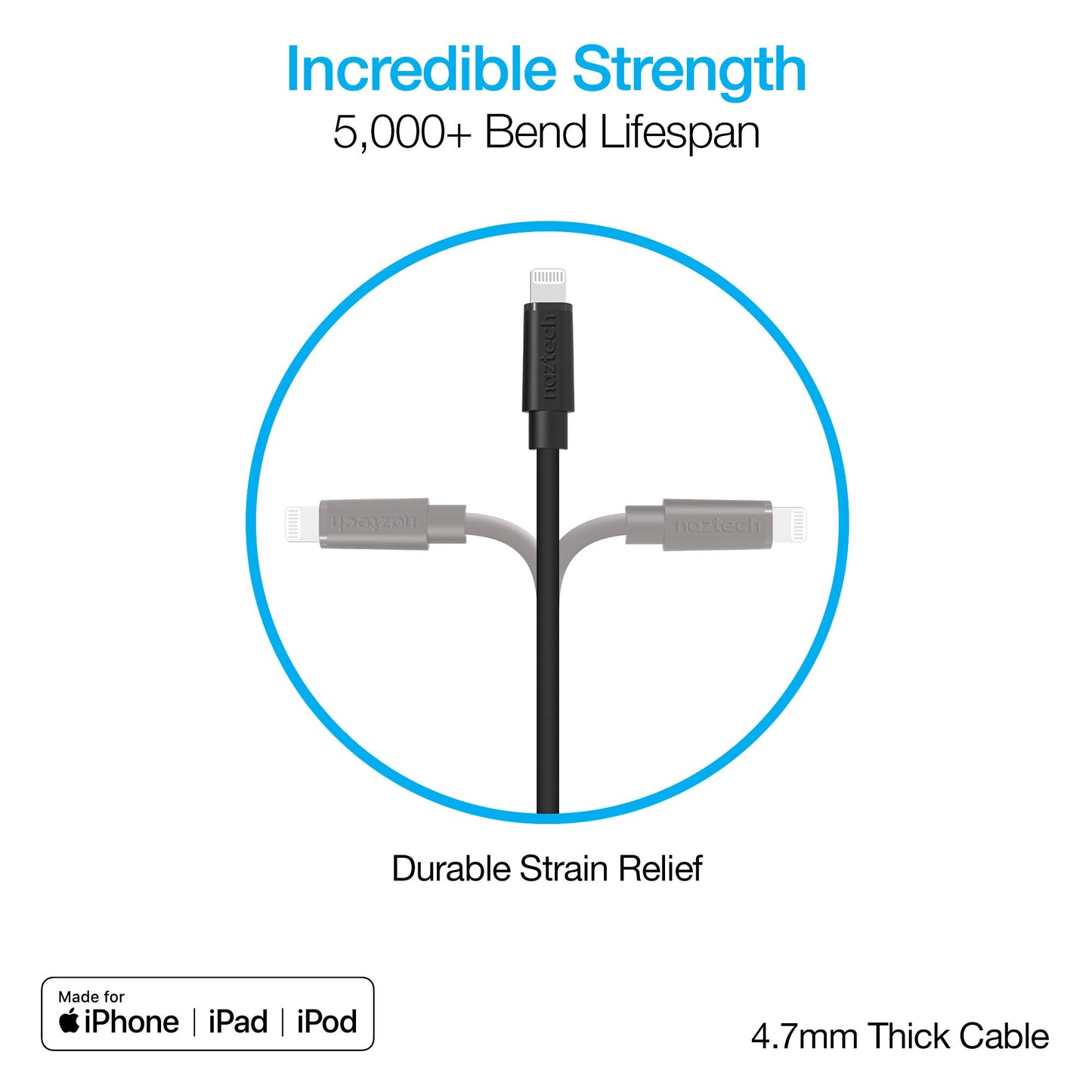 Naztech Lightning Cable Charger - Durable, Rounded, 12ft Fast Charge USB-C to MFi Certified Lightning Cable Compatible with iPhone, iPad, and More…