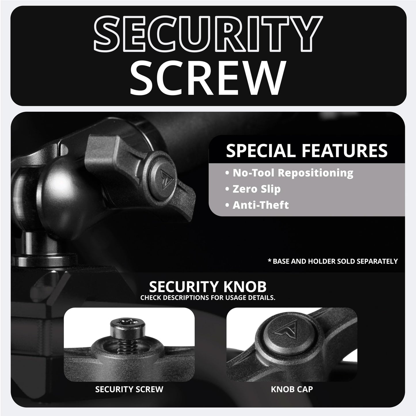 Tackform 7" Long 20mm Ball and Socket Arm DuraLock 20 Series Aluminum Tube Arm | Dual 20mm Sockets and Optional Anti-Theft Knobs | Black