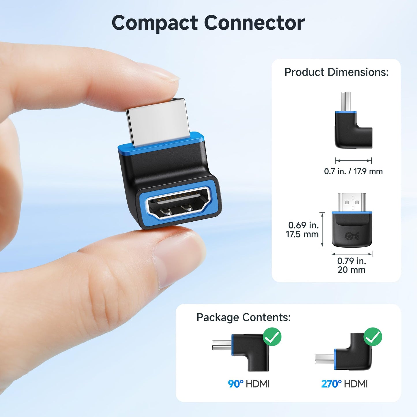 Cable Matters Combo-Pack 48Gbps 8K Right Angle HDMI 2.1 Adapters with HDR, Supports 8K@60Hz / 4K@240Hz, 270 Degree and 90 Degree HDMI Adapter Male