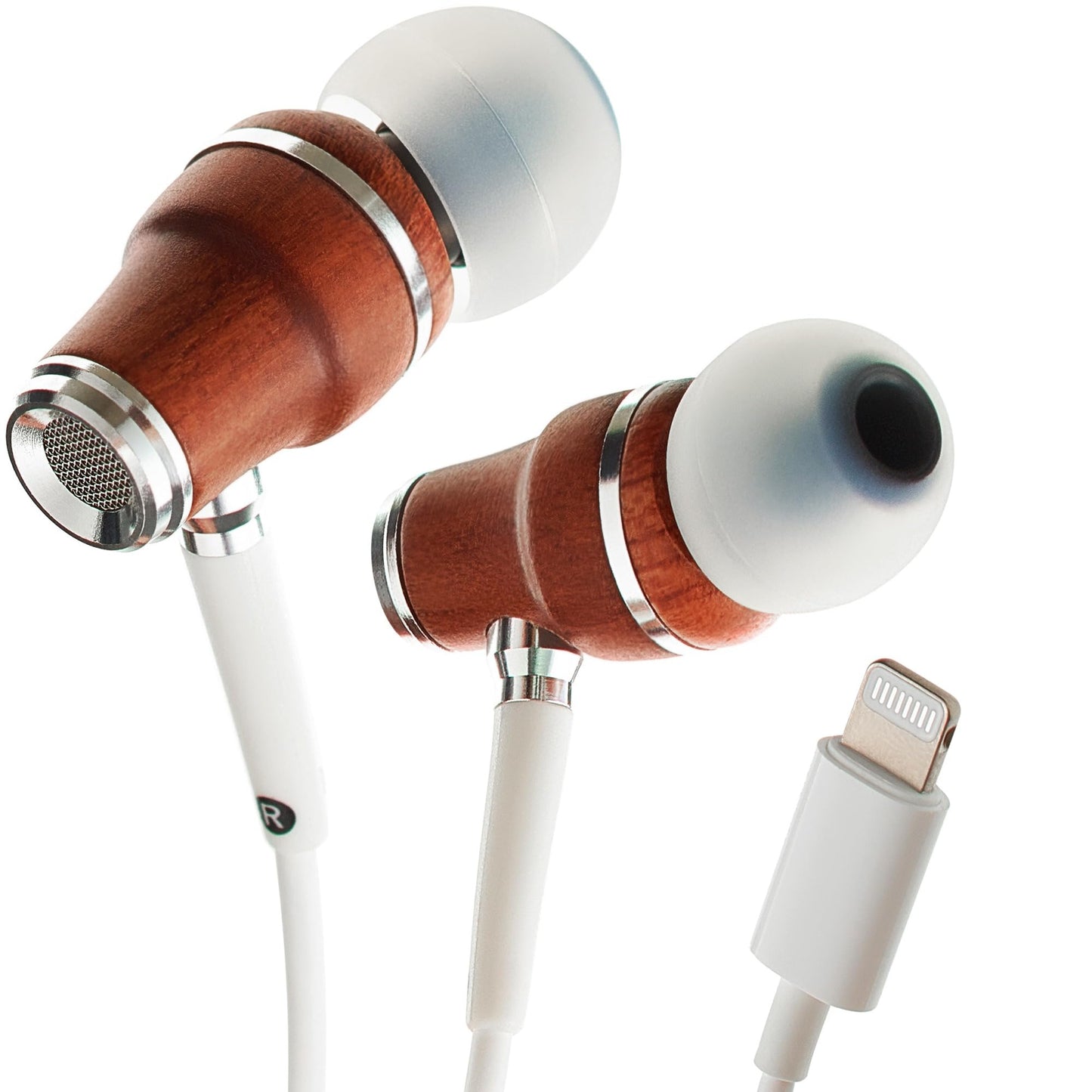 Symphonized Premium Wooden Lightning Headphones for iPhone 14, 13, or lower - Wired Earbuds Lightning Cord with Microphone & Volume Control, iPhone