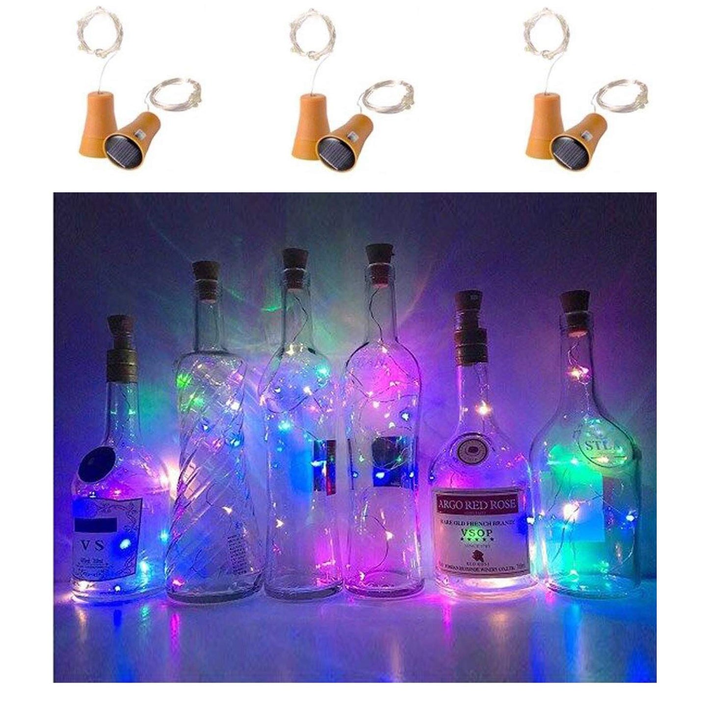 6 Pack Solar Powered Wine Bottle Lights, 20 LED Waterproof Copper Cork Solar Lights for Wedding Christmas, Outdoor, Holiday, Garden, Patio, Pathway