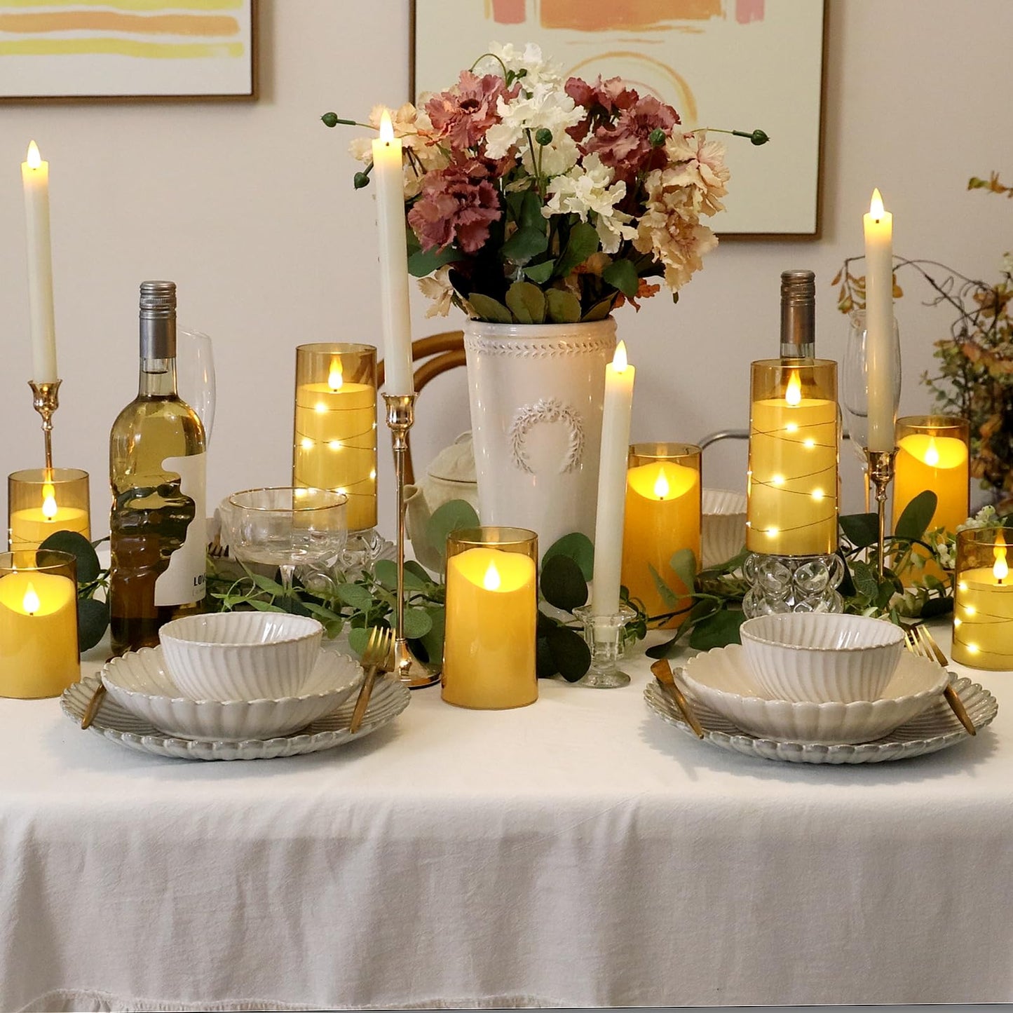NURADA Flameless Candles with Remote Timer: 3D Wick Battery Operated Led Pillar Acrylic Fake Candle Set for Home Decoration Romantic Ambiance - Gold 2