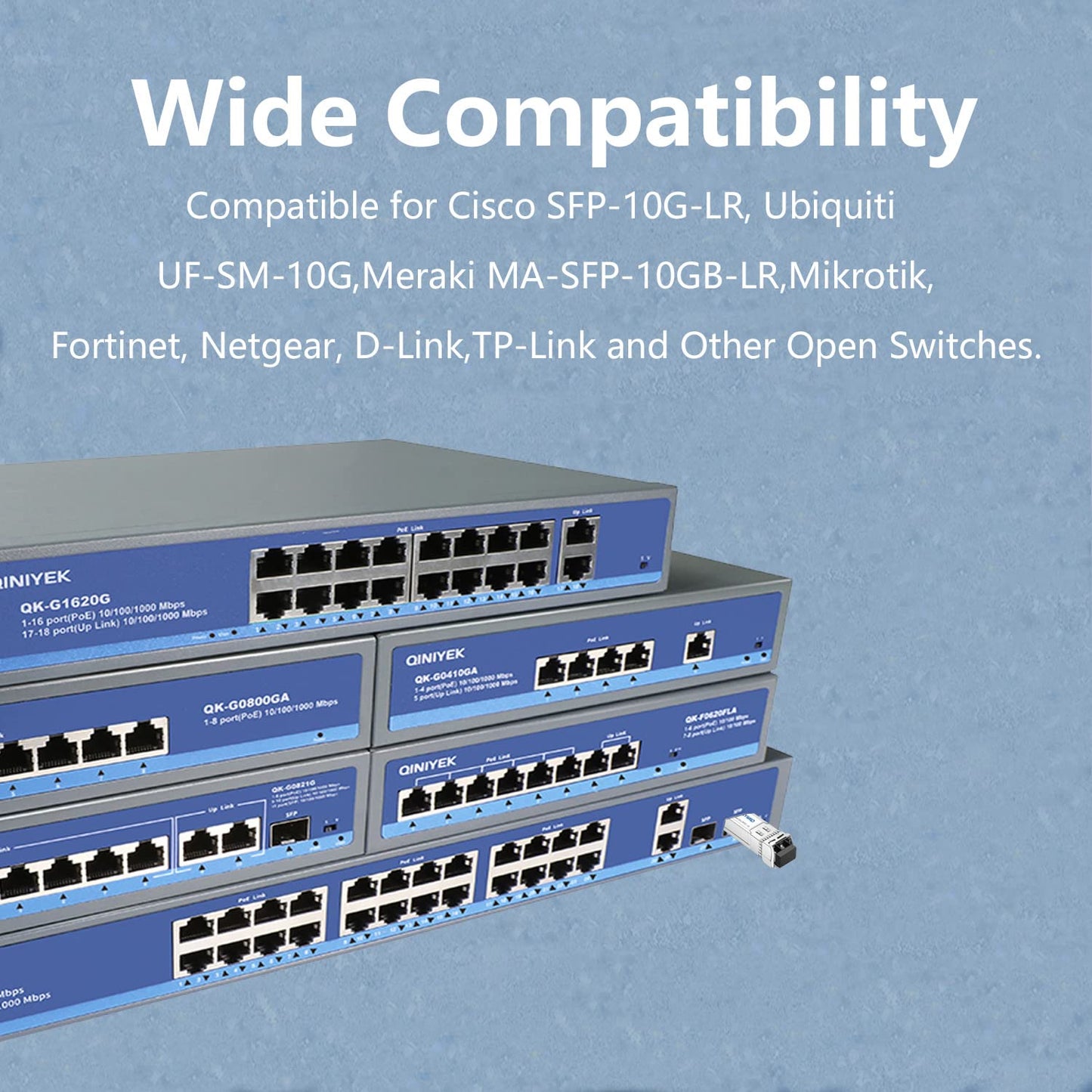 QINIYEK 2Pack 10GBase-LR SFP+ Transceiver, 10G Singlemode SFP+ Duplex LC Module,Compatible for Cisco SFP-10G-LR, Ubiquiti UF-SM-10G,Meraki, Mikrotik