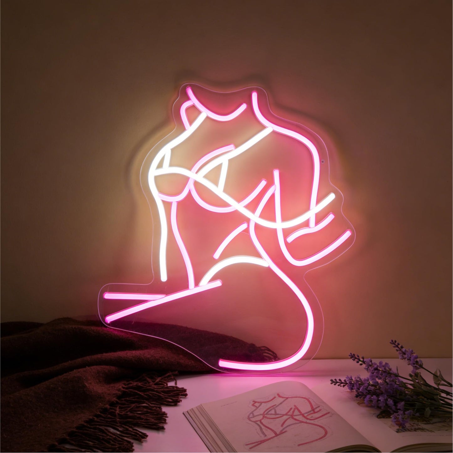 Neonawall Lady Pose Pink Neon Sign - Dimmable LED Wall Art 17.3x14.2 Inches - Party Bar Decoration, Home Backdrop Decoration