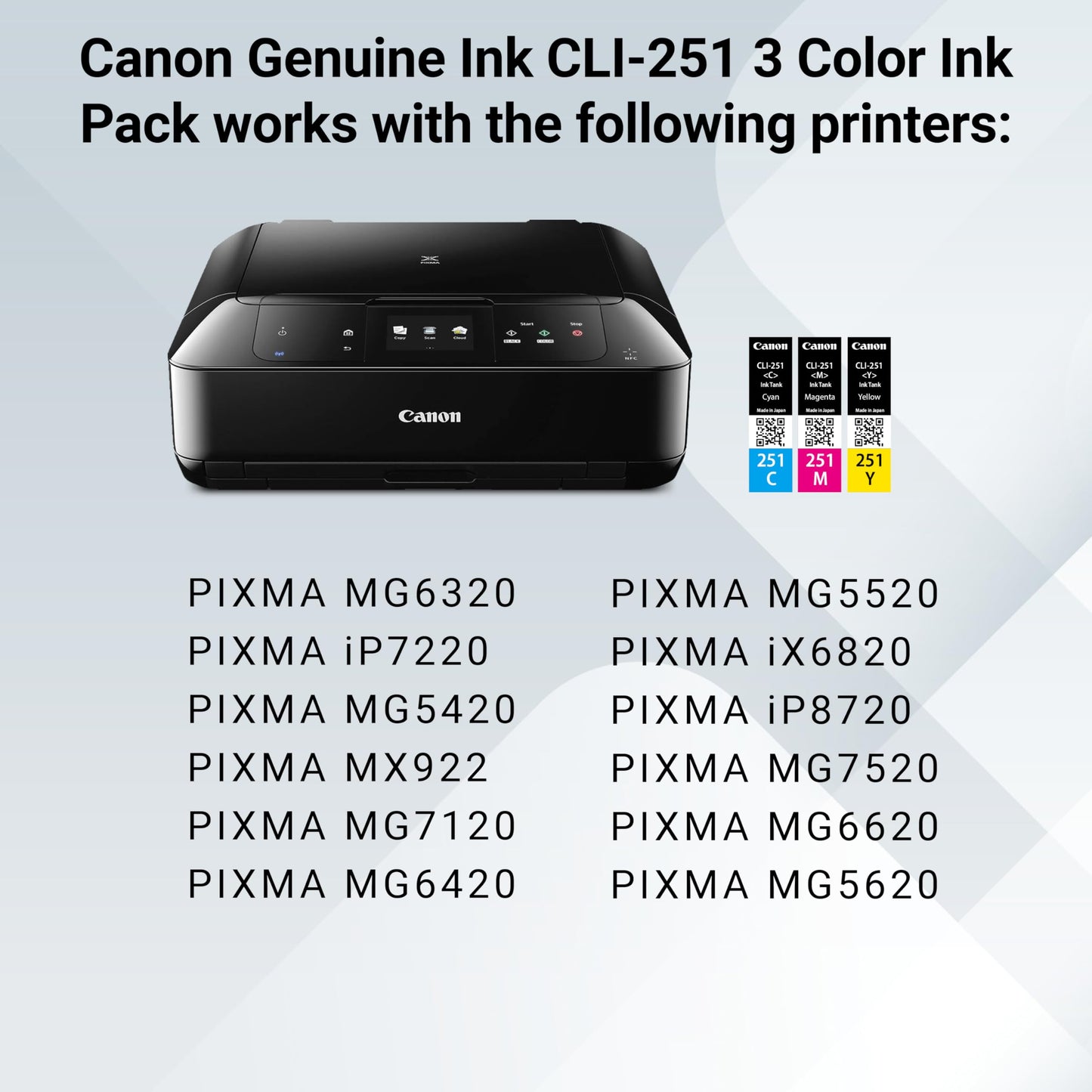 Canon CLI-251 Genuine Three Color Multi Pack, Compatible with MG6320, iP7220 & MG5420, MX922, MG7120, MG6420, MG5520, iX6820, iP8720, MG7520, MG6620