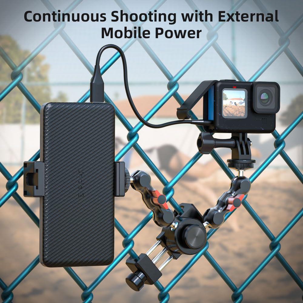 SUREWO Aluminum Fence Mount for Go pro,iPhone, Phone, DJI Osmo Action 4/3/2, Insta360,Mevo Start for Baseball Softball Tennis Recording, Cameras Net