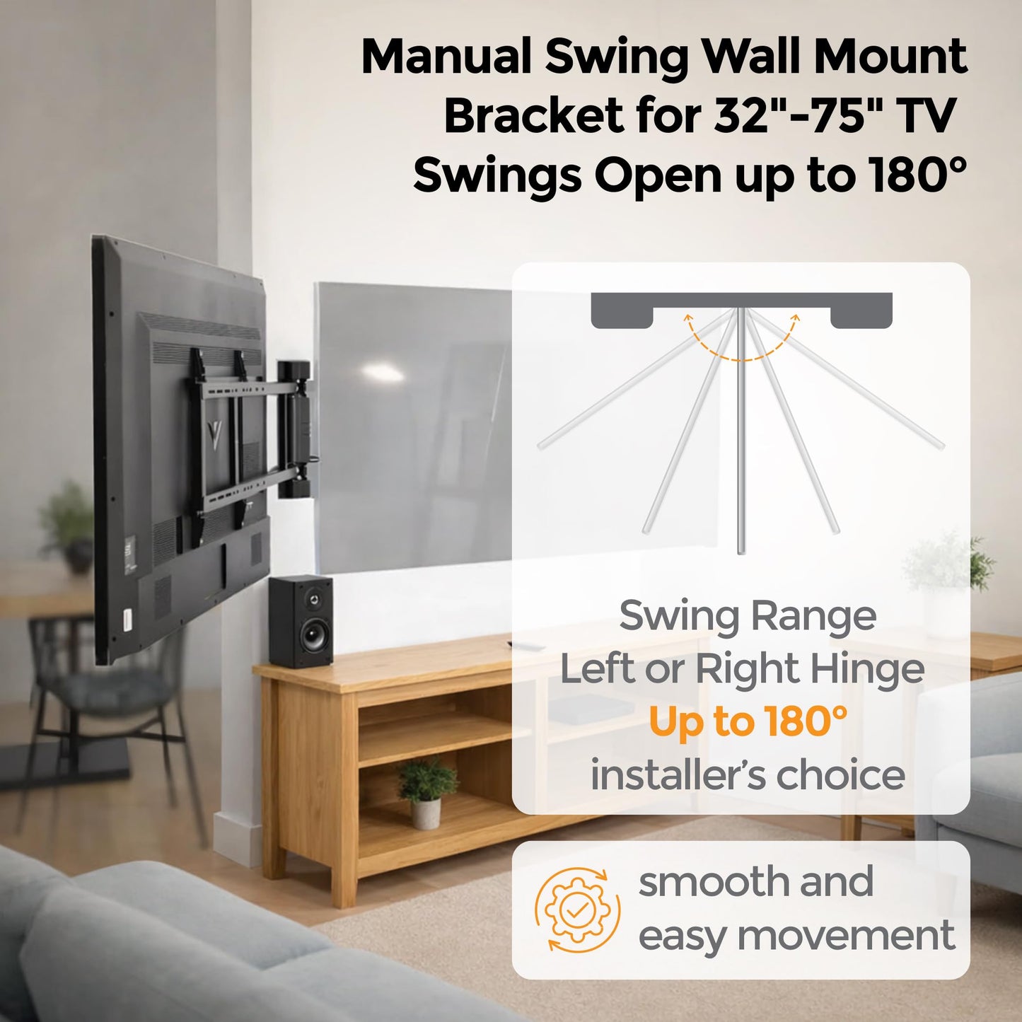 ynVISION.DESIGN Swing Wall Mount Bracket for 32"-75" TVs | Hinged | Swings Open up to 180 Degrees with 1 Finger for Easy Television Service (Pack of