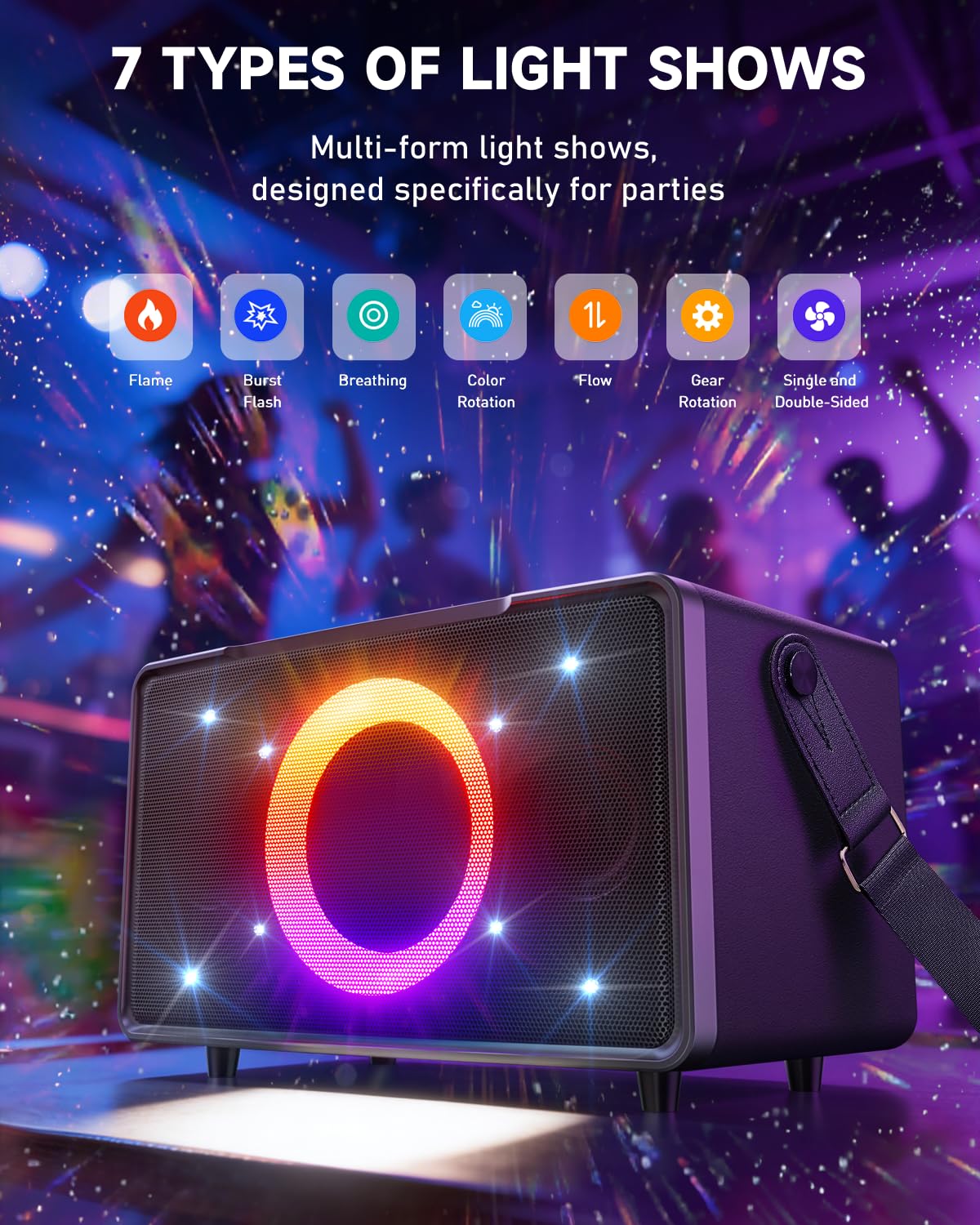 GFEEN Party Blutooth Speaker: 200W Peak Powerful Loud Sound! 15H Playtime, RGB Light Show, Fast Charging, Deep Bass, Large Portable Wireless Speaker