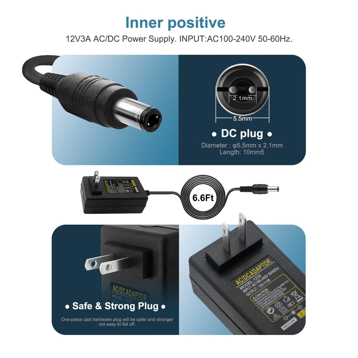12V 3A Adapter Power Supply Cord Fit for DOSS SoundBox XL, Braven BRV-X BRVX BRVXGWB BRVXBBB 805 1100 BRV-HD Bluetooth Speaker, Bose Companion 2