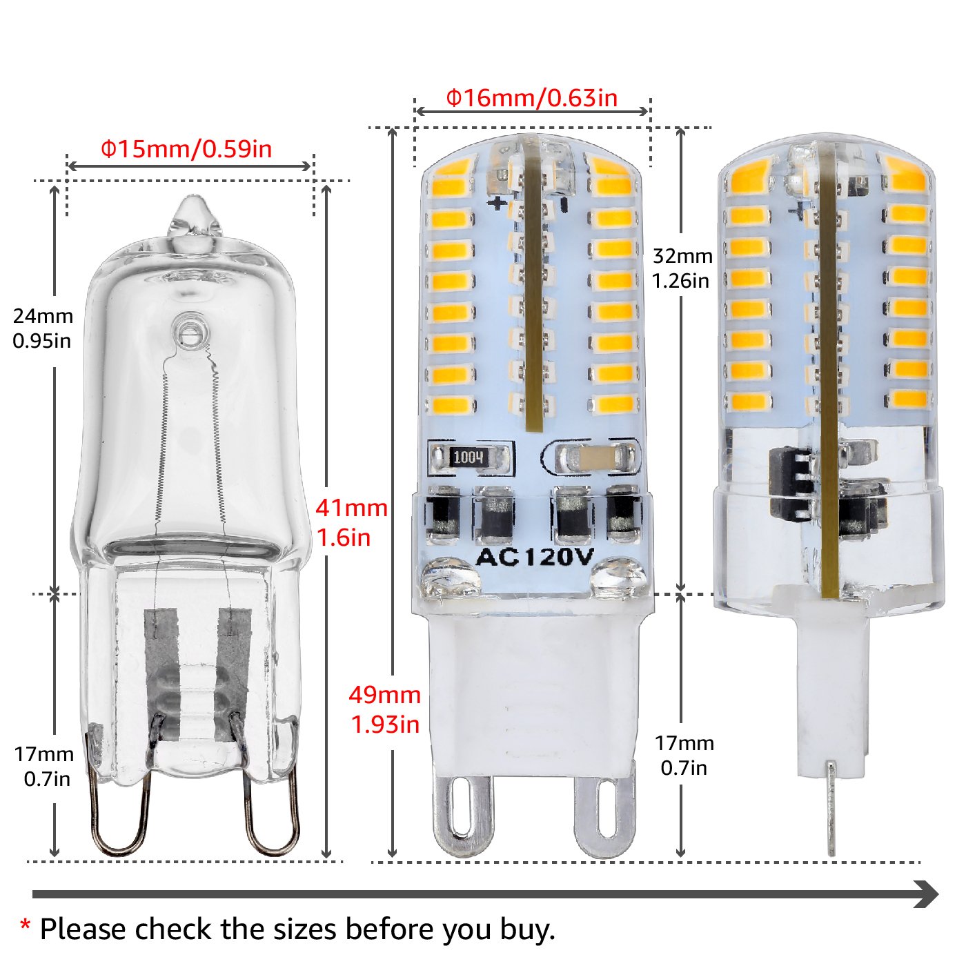 YOUKE Lighting G9 LED Bulb, 25 Watt Glass Halogen Light Bulbs Replacement, 120V AC, 3W / 250 Lumens, Warm White 3000K, T4 JCD Chandelier Incandescent