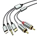 Lightning to RCA Cable Audio Aux Adapter,RCA to 3.5mm Cable?USB C to 2 RCA Audio Cable? (3 in 1 Audio Cable) for Power Amplifier, Car, Home Theater