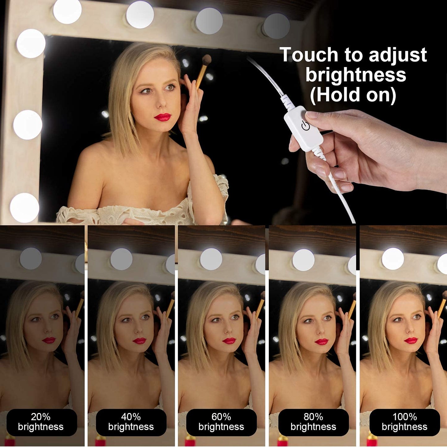Lrlite Vanity Lights for Mirror, 16 LED Bulbs Hollywood Makeup Lights, 3 Color Modes, Dimmable Brightness, Plug in, Stick up, for Dressing Table