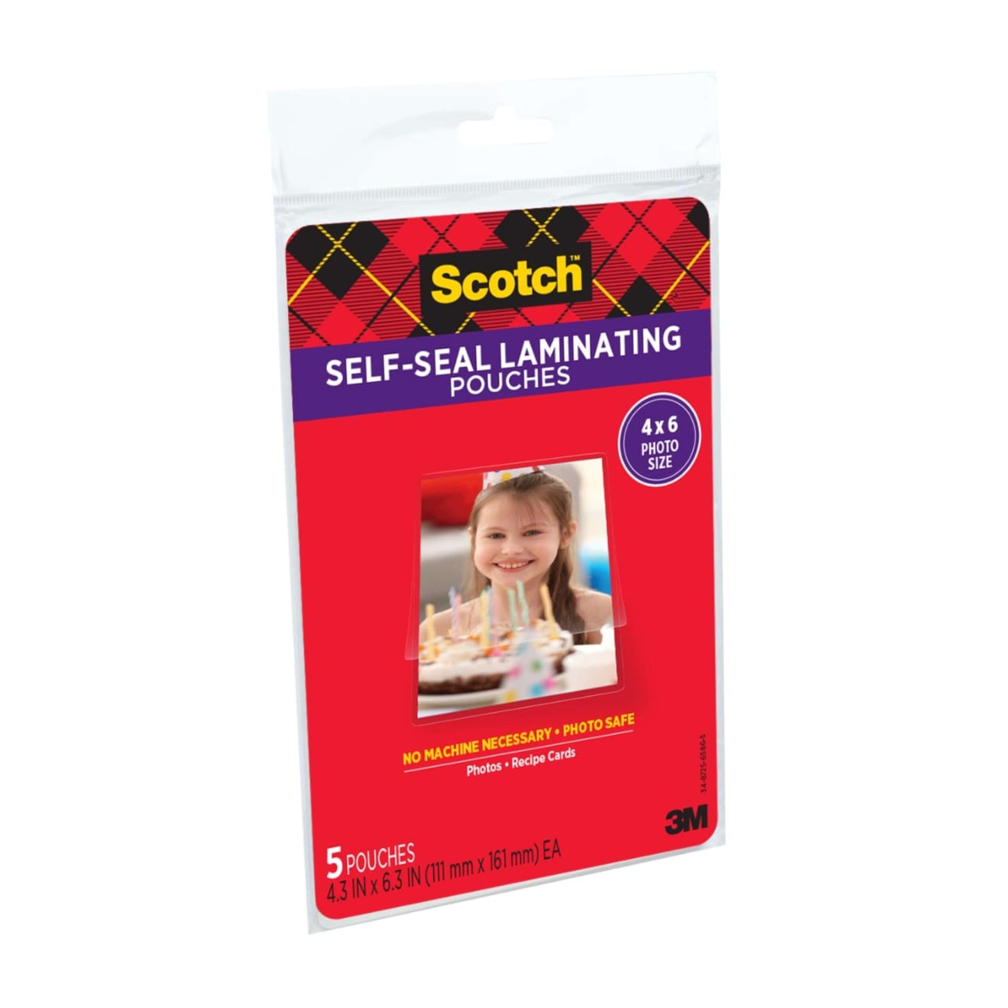Scotch Self-Sealing Laminating Pouches, Gloss Finish, Photo Size 4 x 6 Inches, 5/Pack