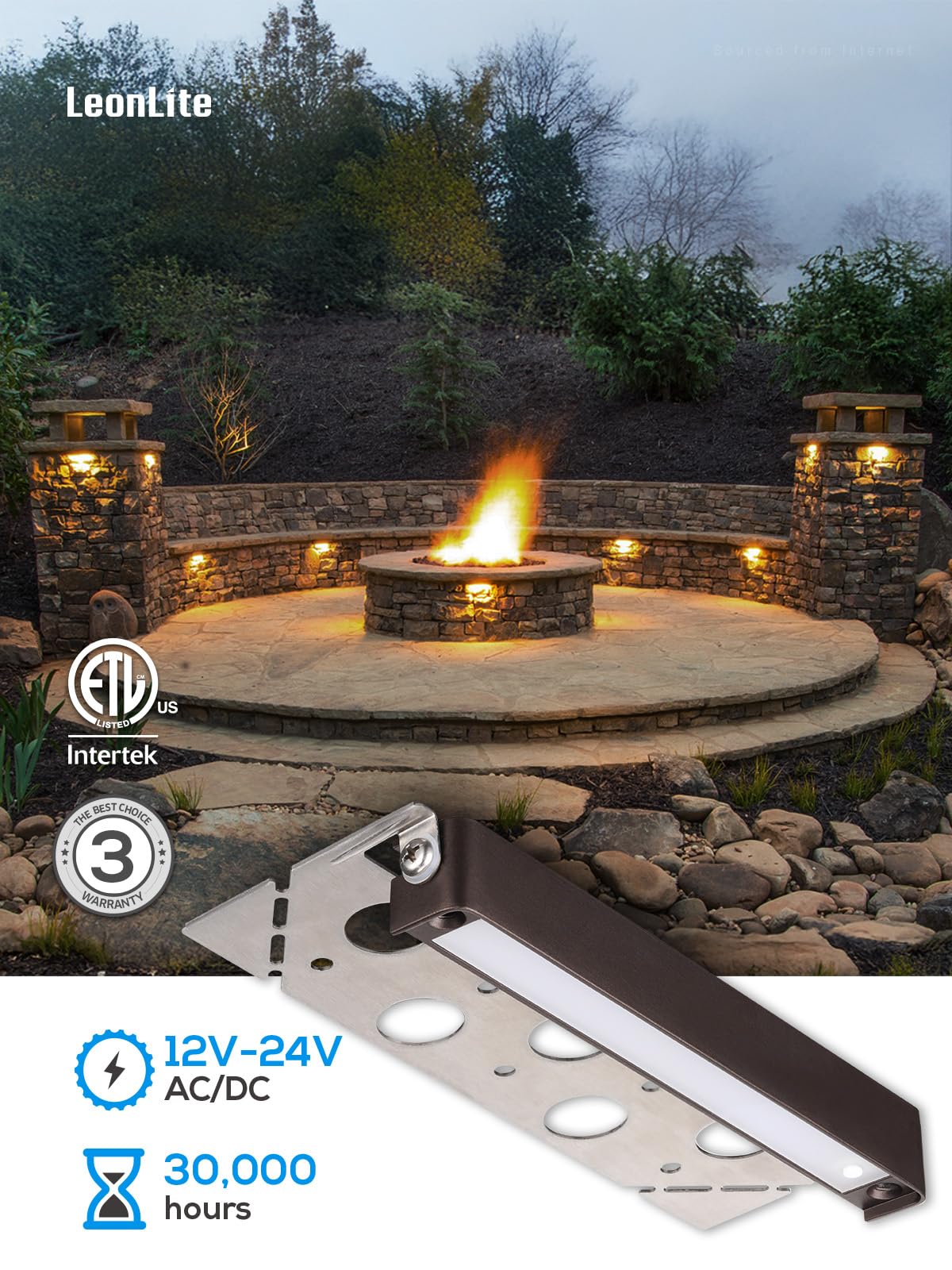 LEONLITE 7 Inch LED Hardscape Lighting, Update Retaining Wall Lights, LED Landscape Lighting, 12-24V AC/DC Paver Light Low Voltage, 3W/4W/5W Dimmable