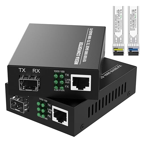FTTPVIPS A Pair of 1.25G/s Bidi Gigabit Single-Mode Fiber Ethernet Media Converter with 2PCS Bidi SFP LC Transceiver Module Included