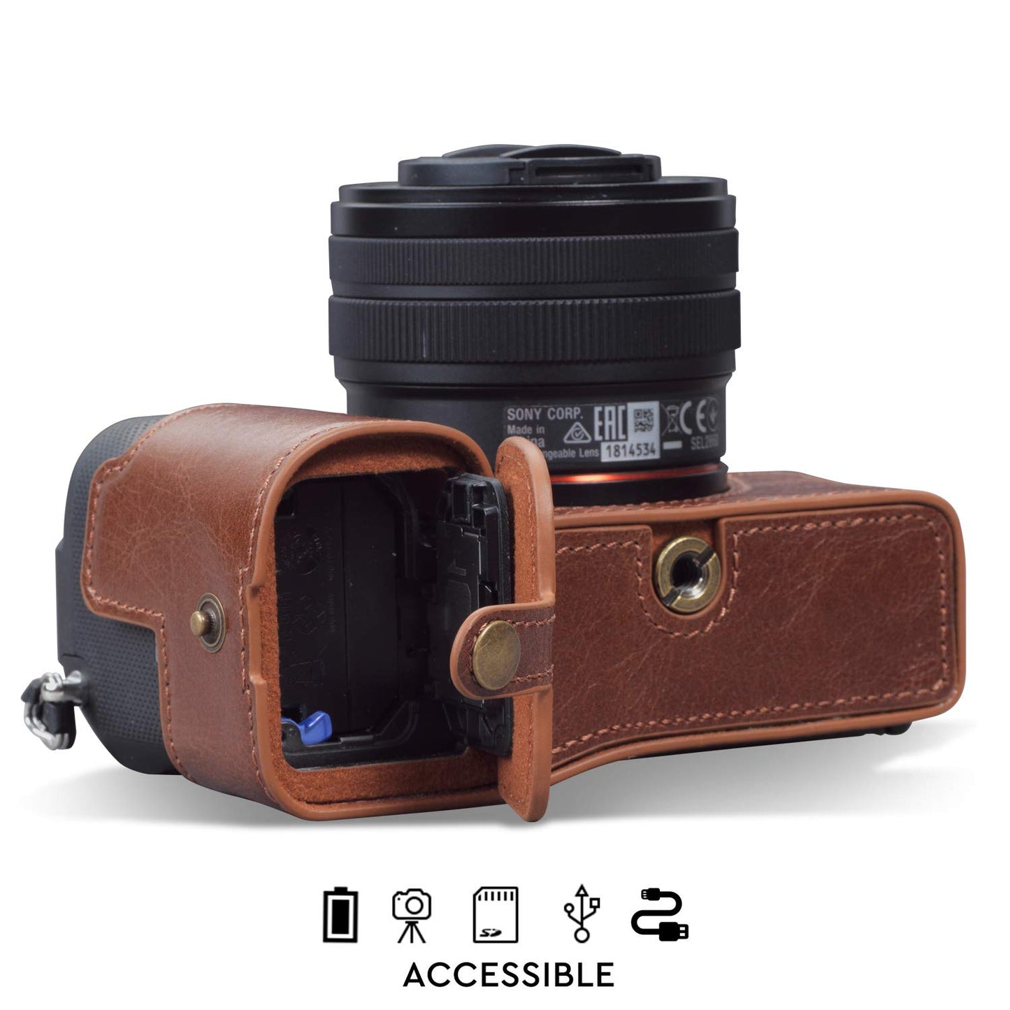 MegaGear MG1955 Ever Ready Genuine Leather Camera Half Case Compatible with Sony Alpha 7C - Brown