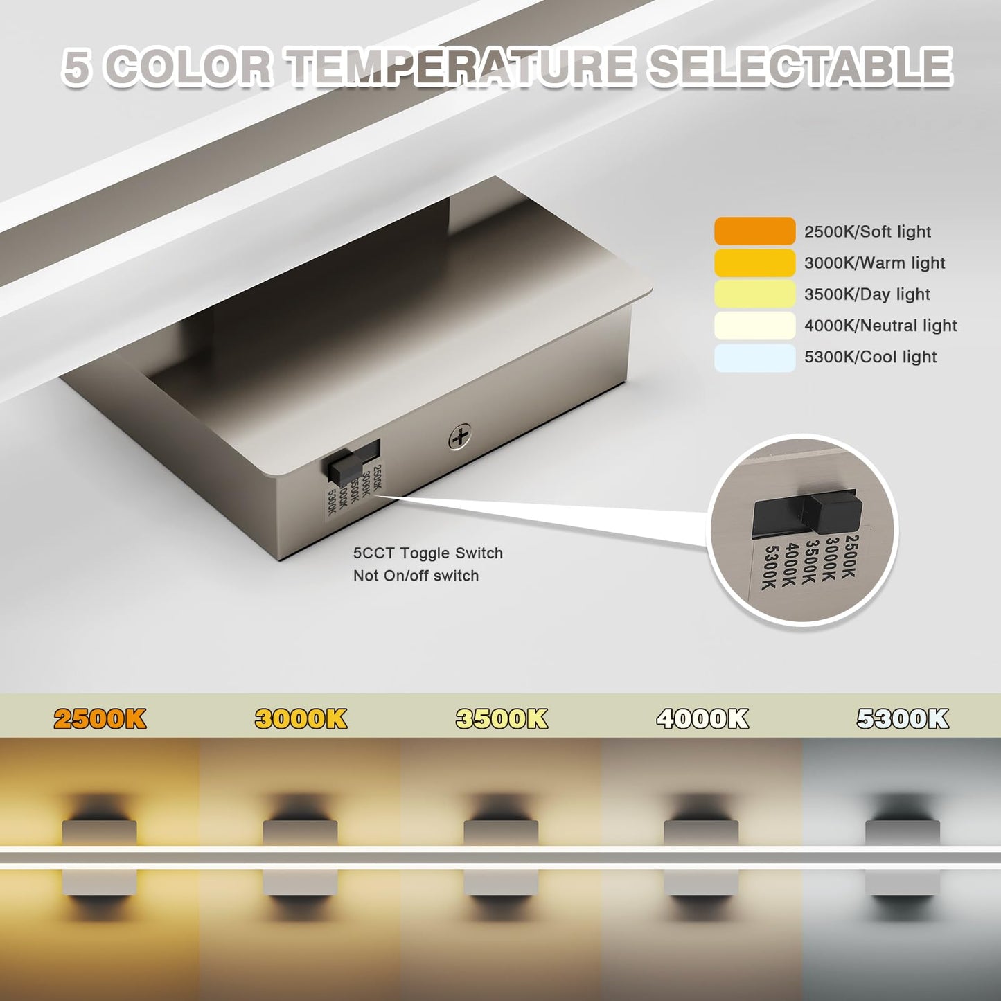KELIDEN Modern Vanity Light 15.7 inch 16W Dimmable 5CCT Led Bathroom Light Fixture Over Mirror, Brushed Nickel Vanity Light for Bathroom Mirror