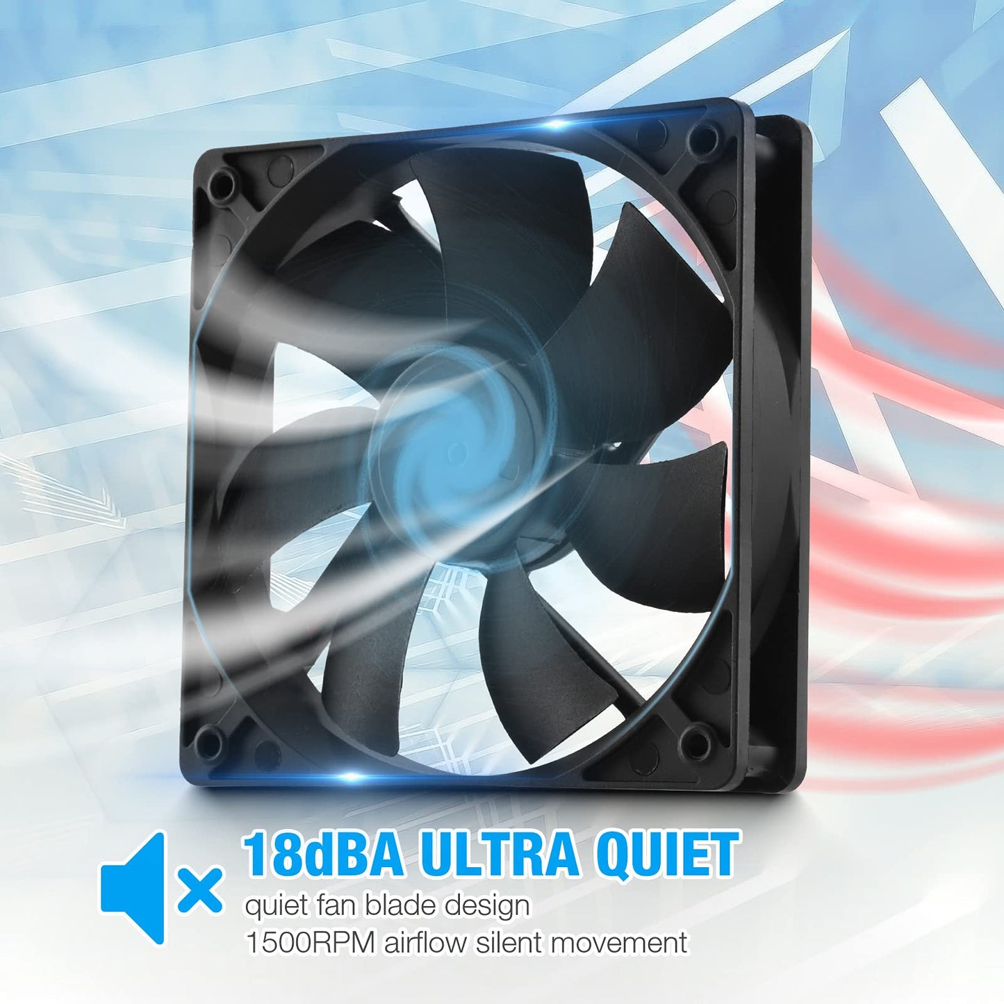 Pinfox 12V DC 120mm Quiet Cooling Fan Silent, Variable Speed Control by 5V to 12V Input, Dual Ball Bearings 3 Pin for PC Computer Case, Home Theater
