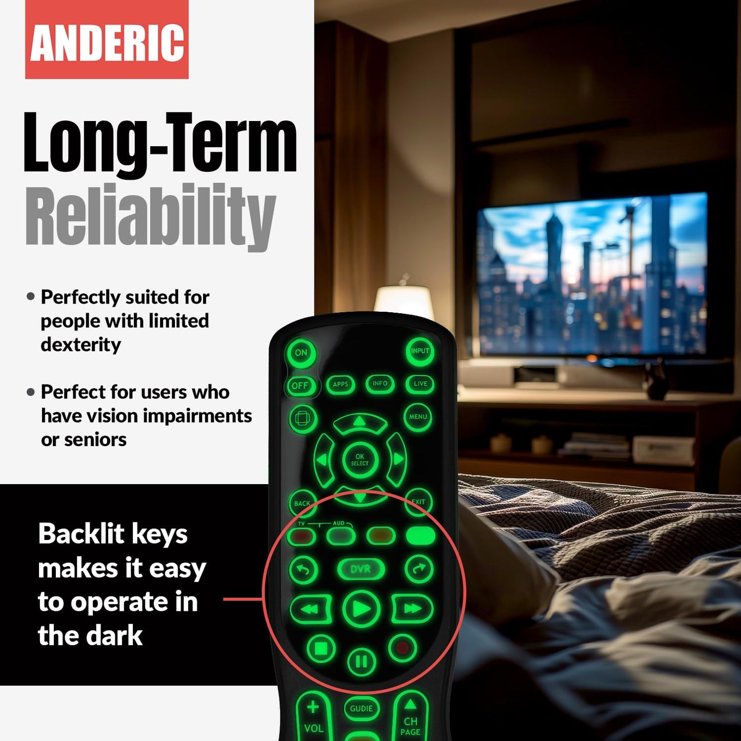 ANDERIC RRCM7500 for Channel Master DVR Remote Control CM7500XRC2 Replacement Remote for Channel Master - Works 100% - Works CM7500XRC2, CM7500GB16