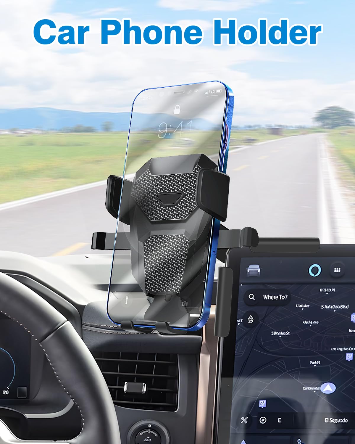 FIILINES Phone Holder for Ford Mustang Mach-E 2021-2024 & Tesla Model 3/Y, 360 Degree Rotation Phone Mount Accessories, Car Mount Compatible with All