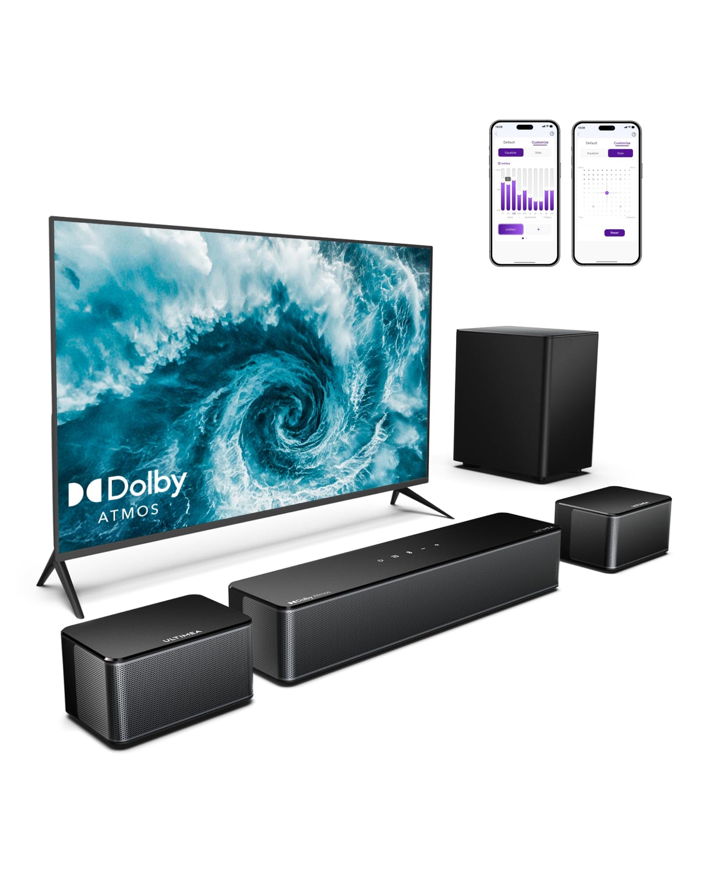 ULTIMEA 5.1 Sound Bar with Dolby Atmos, 410W Surround Sound System for TV, 3D Sound Bars for Smart TV with Subwoofer, Adjustable Surround and Bass