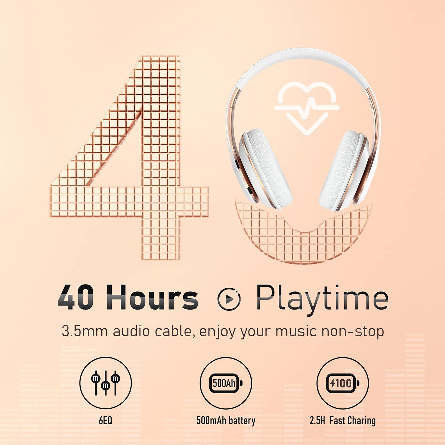 Falebare Bluetooth Headphones Over Ear, 6S Foldable Wireless Headphones with 6 EQ Modes, 40 Hours Playtime HiFi Stereo Headset with Mic, Soft Ear…