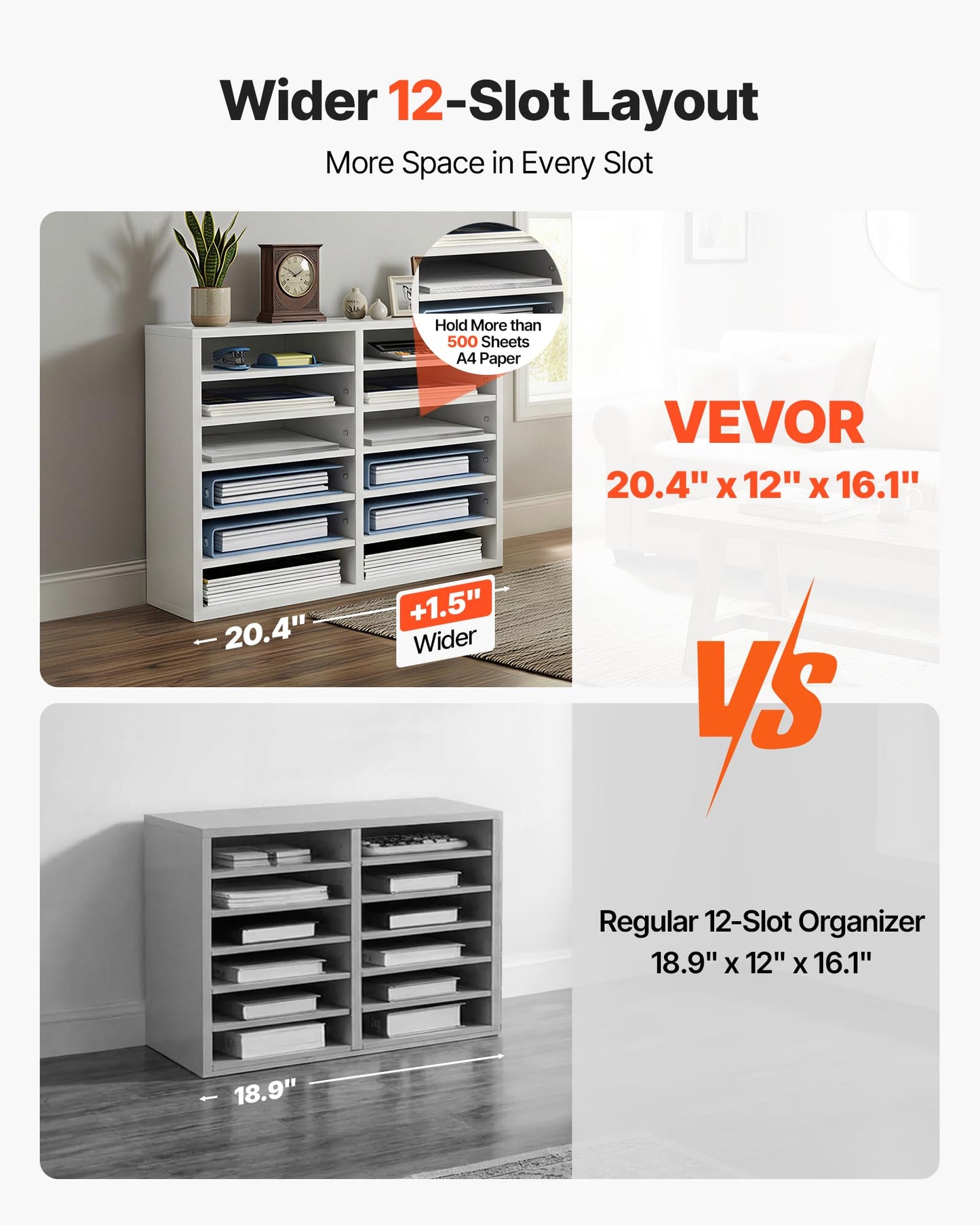 VEVOR Literature Organizers, 12 Compartments Office Mailbox with Adjustable Shelves, Wood Literature Sorter 20.4x12x16.1 inches for Office, Home