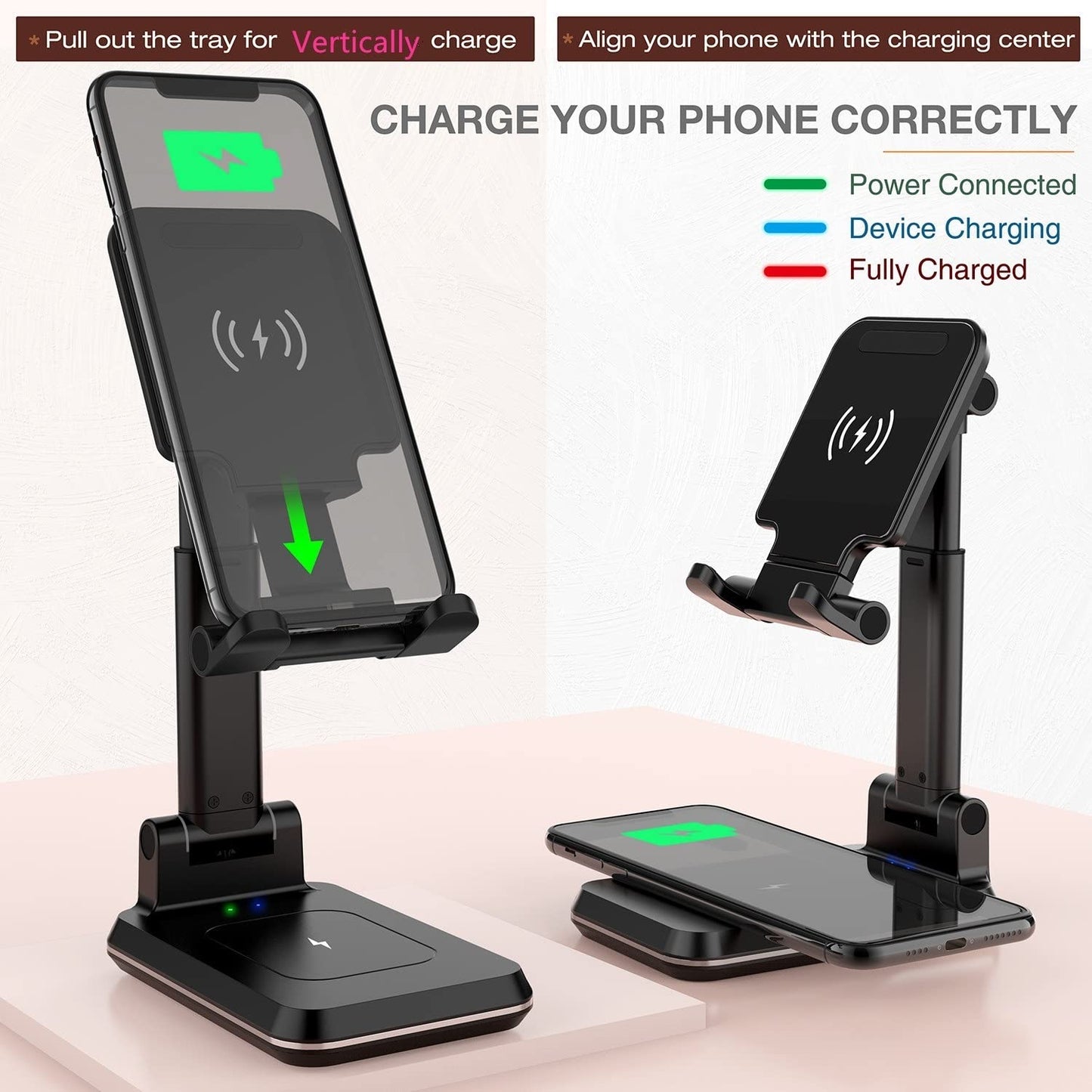 Kertxin 2-in-1 Charger Stand,Dual 15W Height Adjustable Wireless Charger Desk Stand,Wireless Charging Station,for iPhone 17/16/15/14/13/12, AirPods
