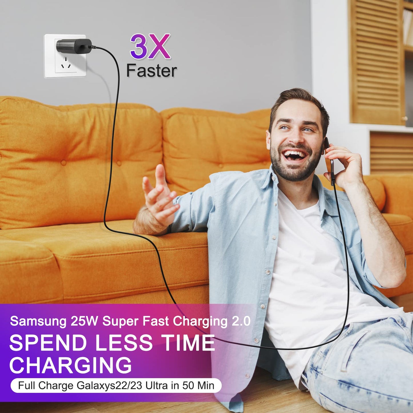 Samsung Super Fast Charger,3 Pack Type C 25W USB C Wall Charger Fast Charging with 10FT Long Type C to C Cable for Samsung Galaxy S26