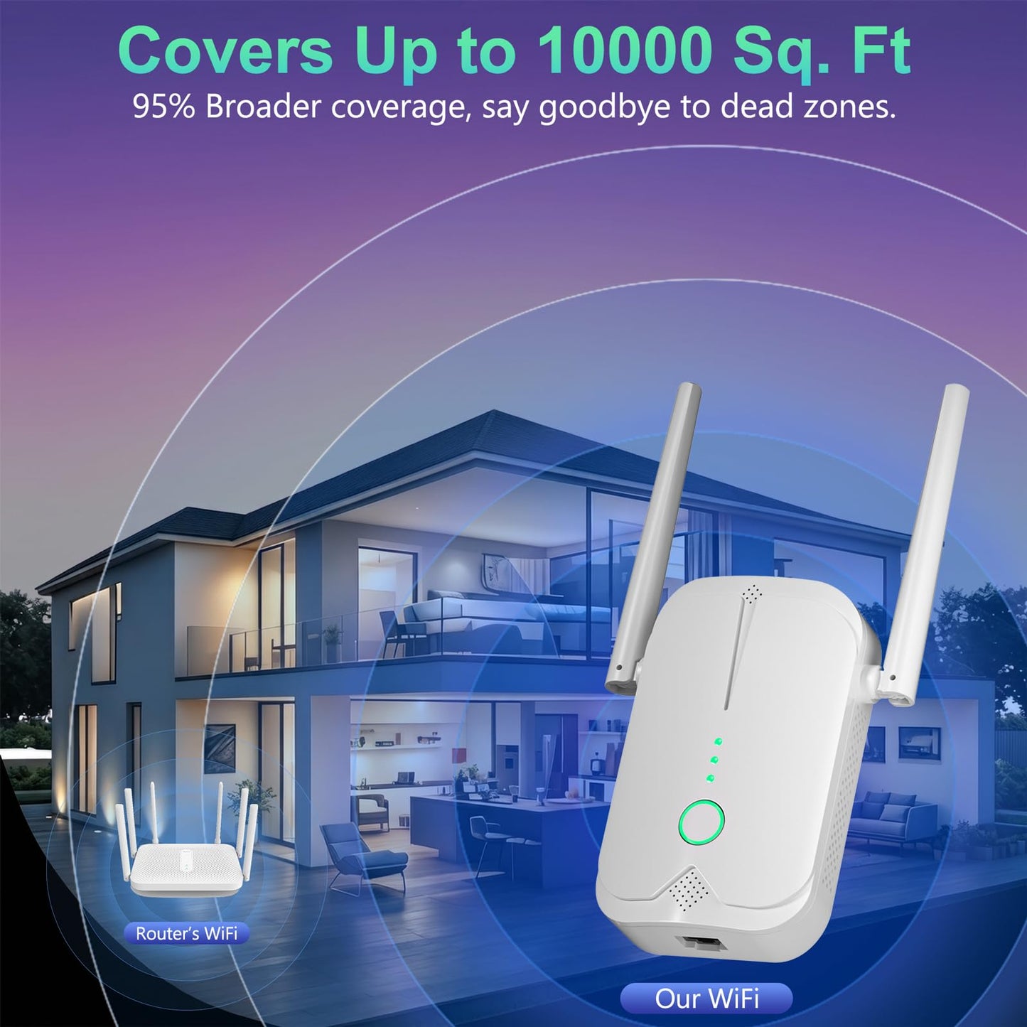 Jancane WiFi Extender Signal Booster Up to 10000sq.ft and 85+ Devices