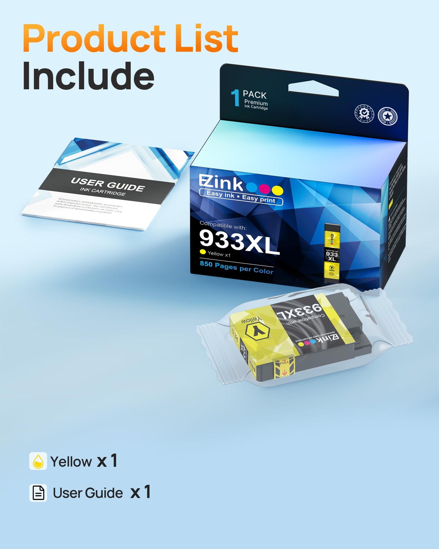 E-Z Ink 933xl Yellow Ink Cartridge Replacement for hp 933XL 932 XL Ink cartridges to Use with Officejet 6100 6600 6700 7110 7510 7610 7612 Printer (1