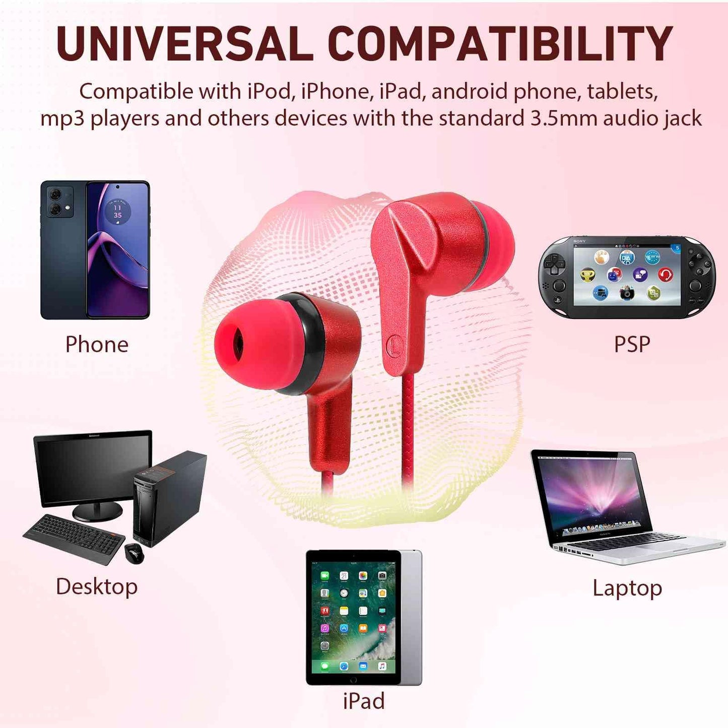 UrbanX R2 Wired in-Ear Headphones with Mic for alcatel Pop 4+ with Tangle-Free Cord, Noise Isolating Earphones, Deep Bass, in-Ear Bud Silicone Tips