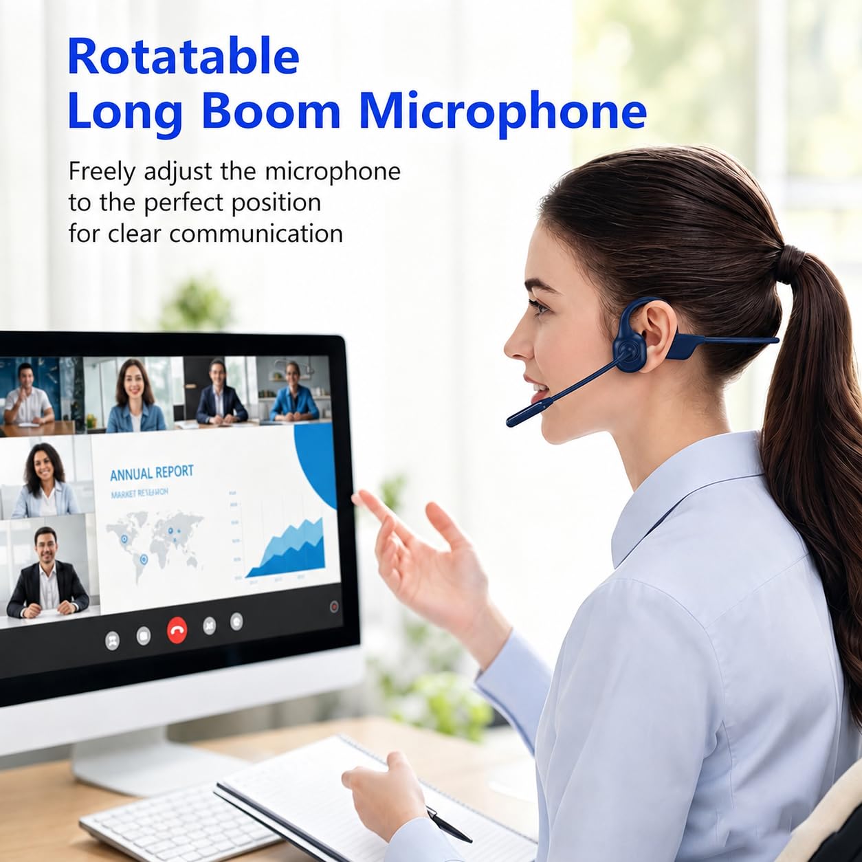 Open-Ear Headphones with Noise-Canceling Mic, Bone Conduction Headphones