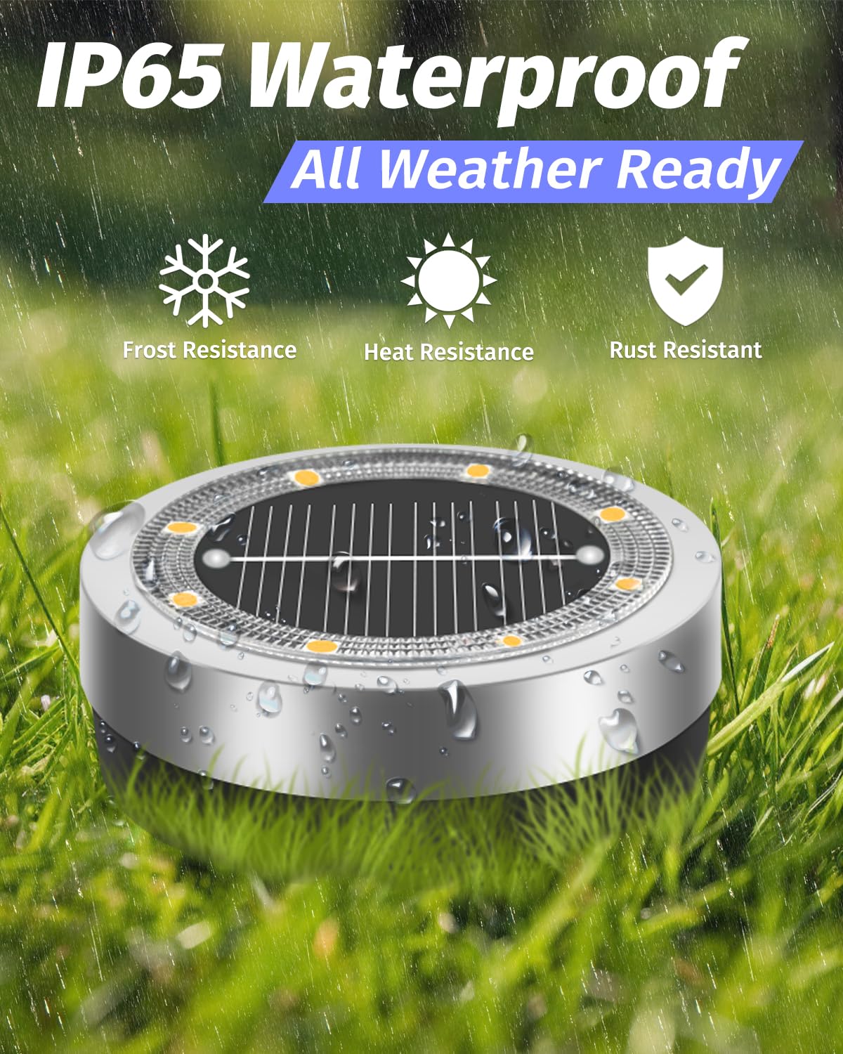 Mini Solar Ground Lights Outdoor 32 Pack Waterproof Upgraded Anti-Rust Solar Flat Garden Lights Stainless Steel Solor Powered Disc Landscape Light