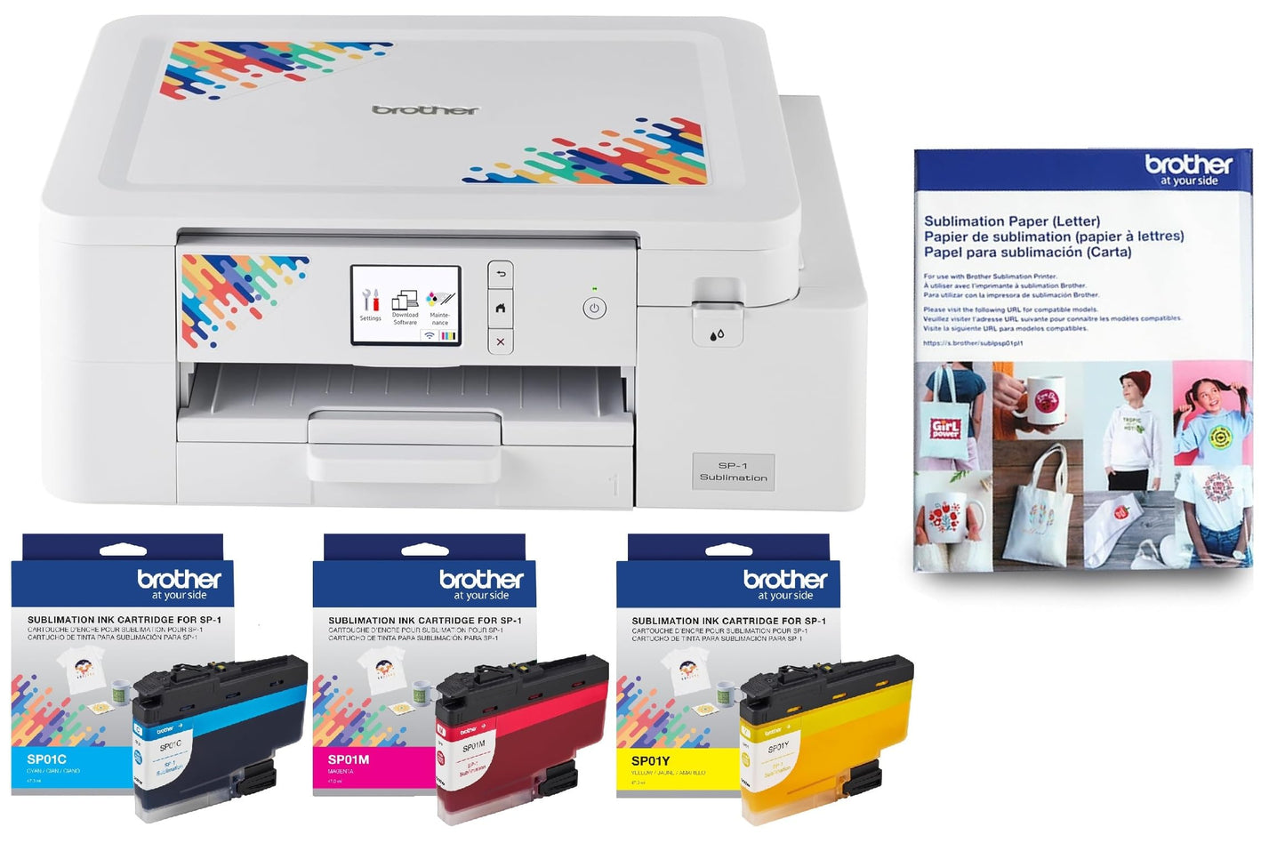 Brother Sublimation Printer, Color Ink Cartridge Set and 100 Sheets Sublimation Paper