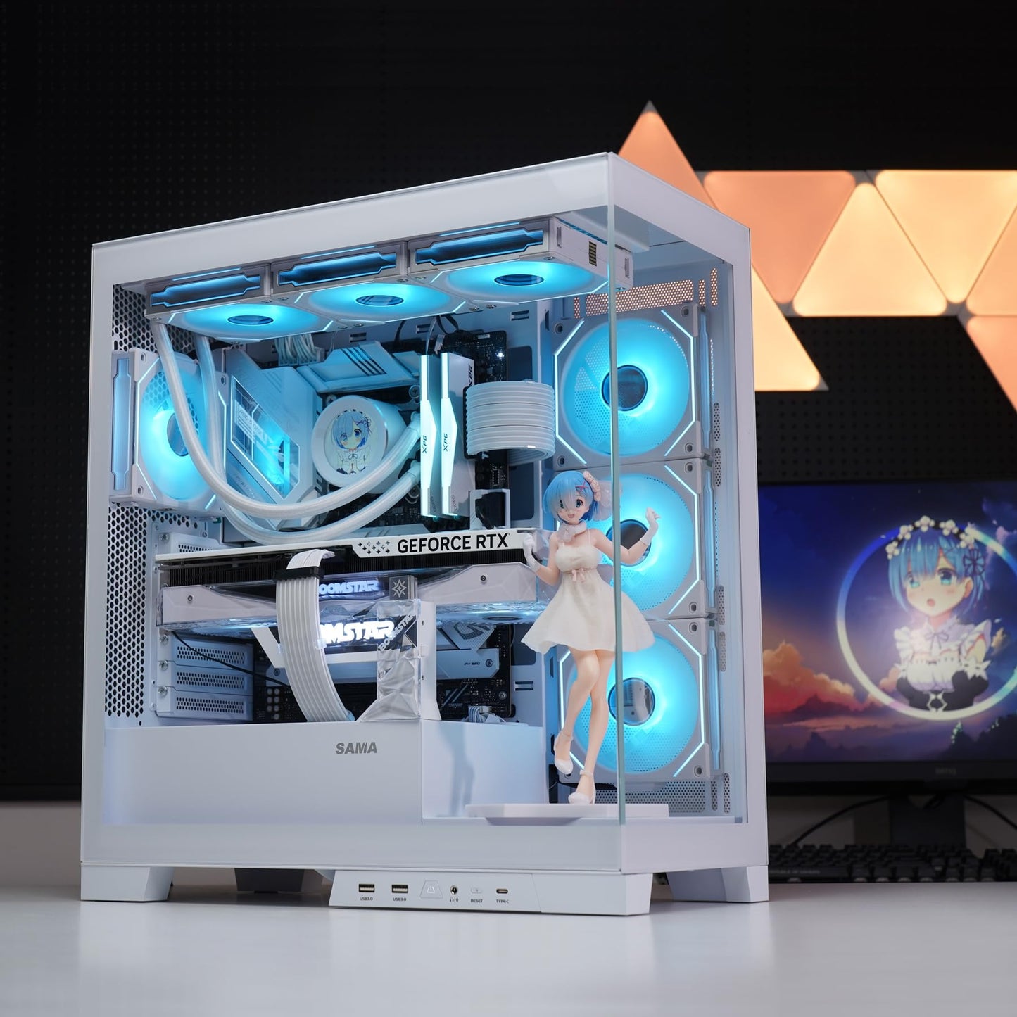 SAMA NEVIEW 4503 Mid Tower PC Case, Panoramic Dual Tempered Glass ATX Gaming Case, 4×120mm ARGB Fans with Hub, High Airflow, Back-Connector Ready