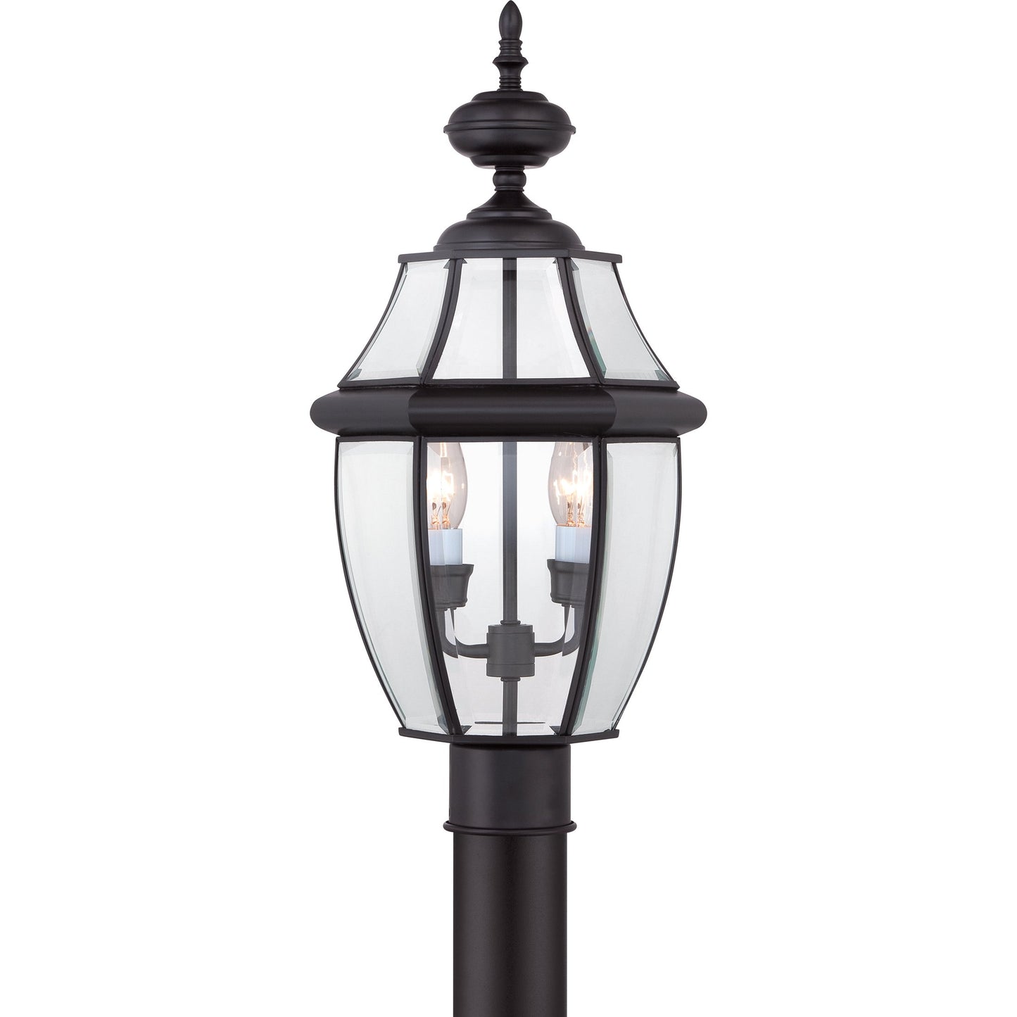 Quoizel Newbury 21" Outdoor Post Lantern, 2-Light Mystic Black with Clear Beveled Glass, E12 Base, French Country Style