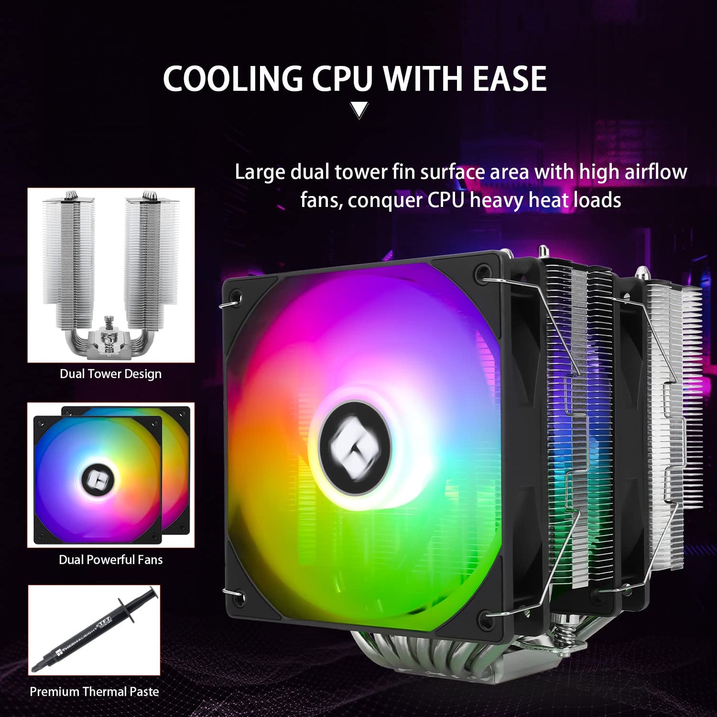 Thermalright PS120SE ARGB CPU Air Cooler, 7 Heat Pipes CPU Cooler,Dual 120mm TL-C12B-S V2 PWM Fan, AGHP 4.0 Technology, S-FDB Bearing, for AMD AM4