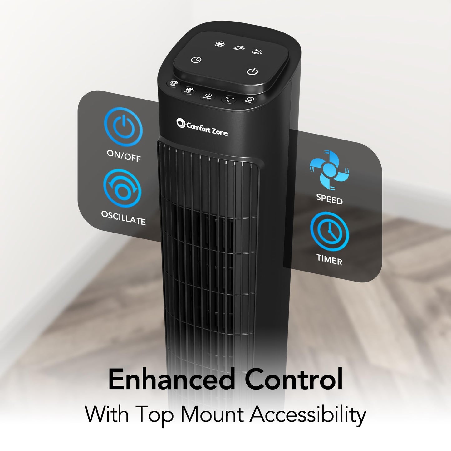 Comfort Zone 36-Inch Oscillating Tower Fan with Remote Control - Quiet Cooling Fan for Bedroom and Office, 3 Speeds & 3 Modes (Normal, Natural