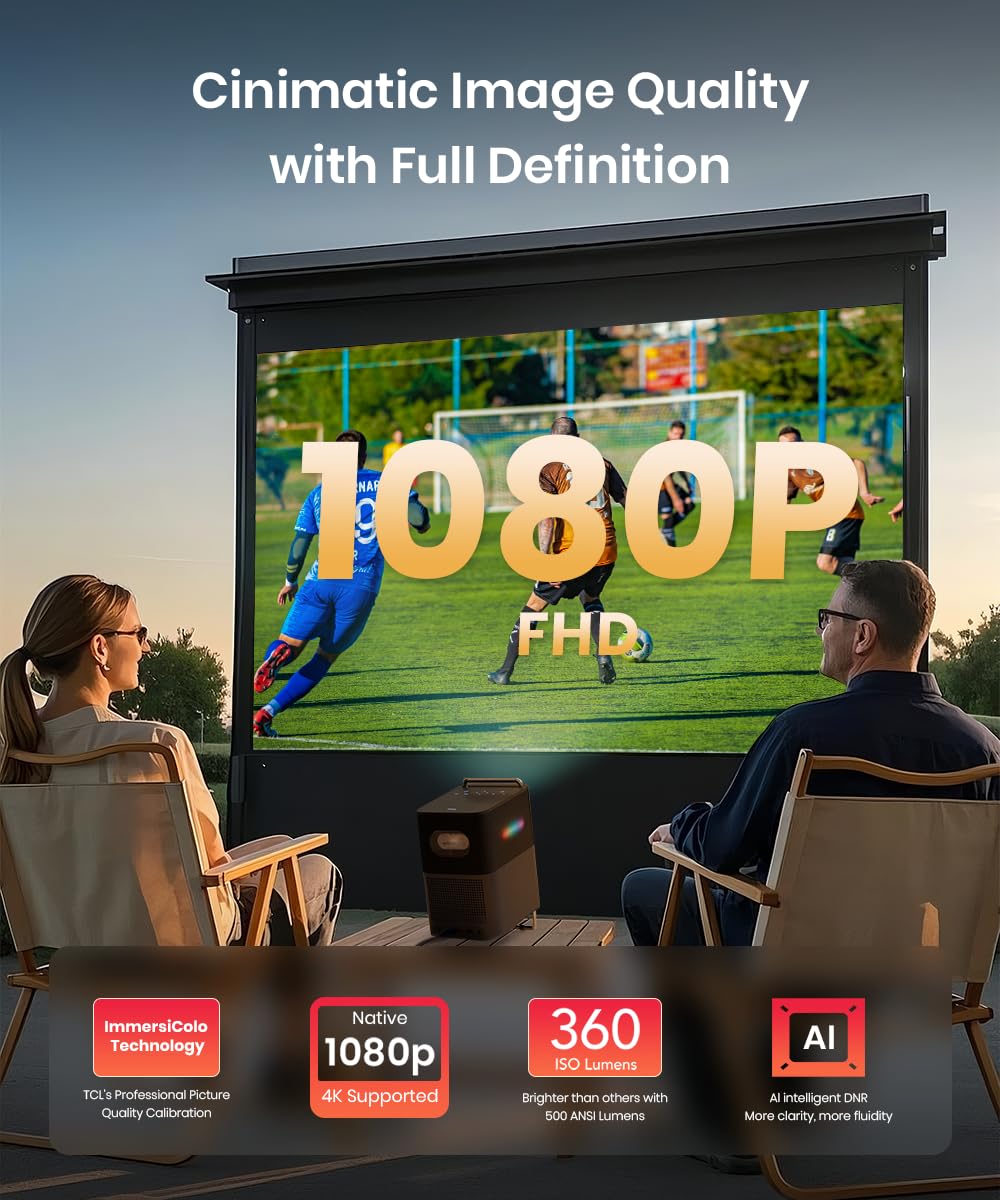 TCL A1 GTV Projector with Official Netflix Licensed, 1080P Portable Outdoor Movie Projector, 360 ISO Lumens, 4K Supported Bluetooth WiFi Projector