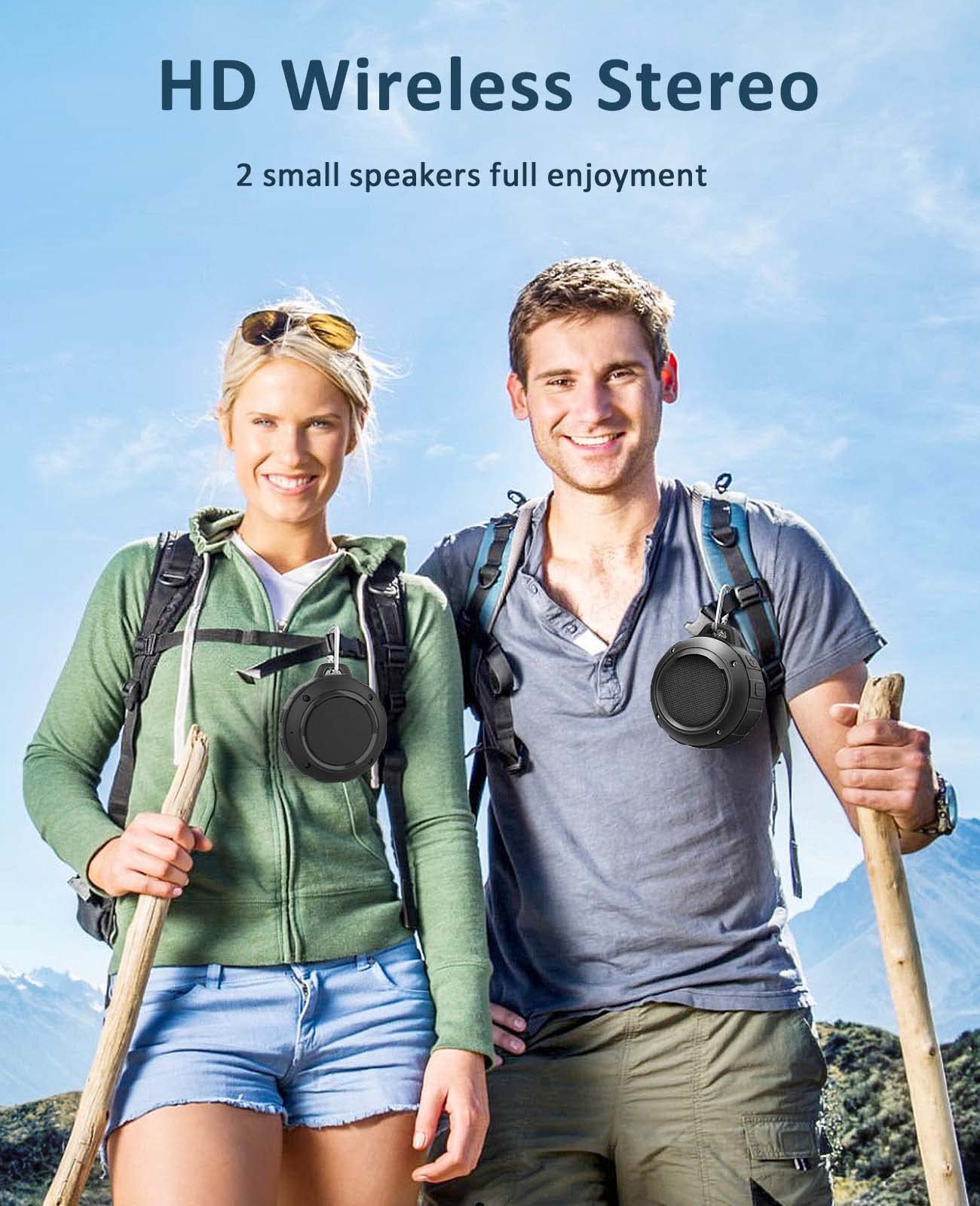 Kunodi Outdoor Waterproof Bluetooth Speaker, Wireless Portable Mini Shower Travel Speaker with Subwoofer, Enhanced Bass, Built in Mic for Sports