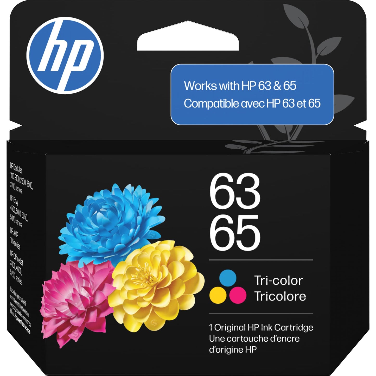 HP 63/65 Tri-Color Ink Cartridge (Replaces and Works with Both 63 & 65) | Works with AMP; DeskJet 1100, 2100, 2600, 3600; Envy 4500, 5000; OfficeJet