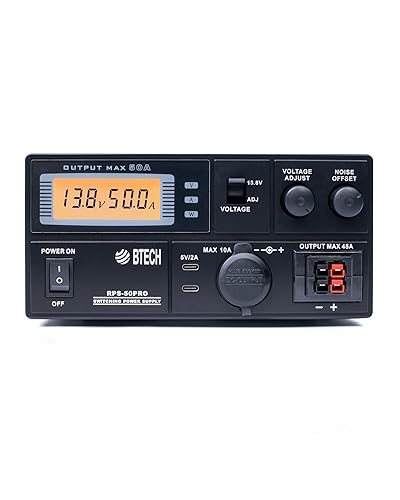 BTECH RPS-50PRO 50A (50 Amp) Regulated Power Supply, AC-to-DC Bench Convertor, Adjustable 9-15V (Fixed 13.8V Option), Anderson Powerpole Connectors…